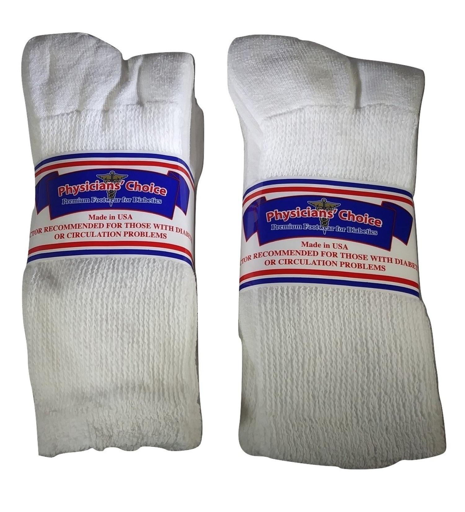 Physicians choice 6 pair Diabetic Socks White Crew 10-13 men's Cotton