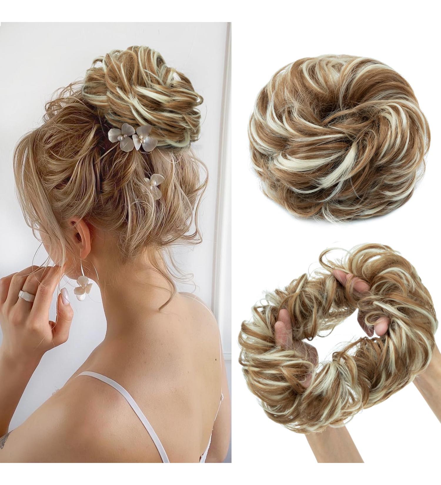 My-Lady Messy Hair Bun Extension Scrunchie - Blonde Highlight Updo Chignon Hairpiece - Buy Online on GoSupps.com