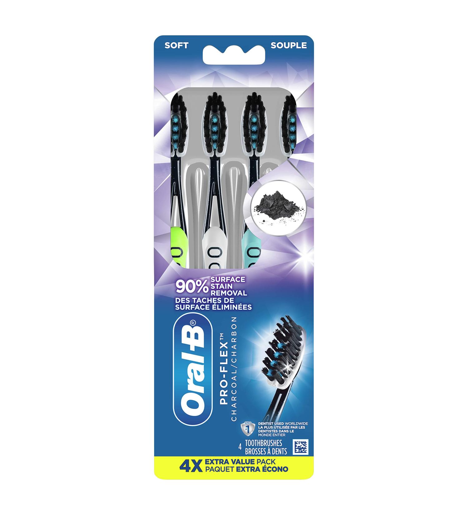 Oral-B Power Pro-Flex Charcoal Manual Toothbrush Soft 4 Count - Buy Online on GoSupps.com
