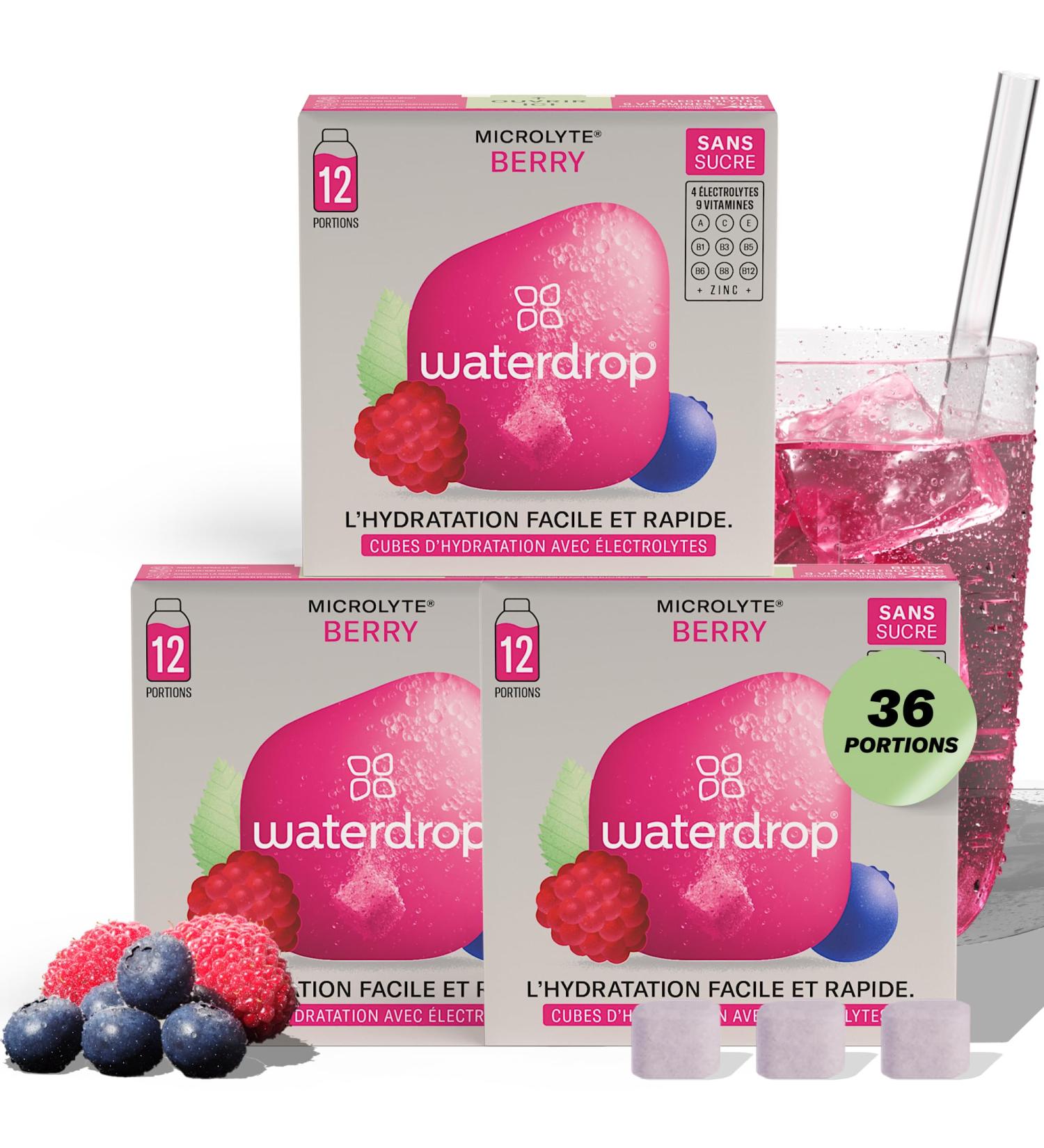 waterdrop Microlyte Berry - Coffret Hydratation aux Electrolytes 36 Cubes de Boisson Aromatis e avec Magnesium & Calcium V gan Sans Sucre Vitamines Boisson Faible en Calories pour le Sport Coffret Microlyte BERRY - Buy Online on GoSupps.com