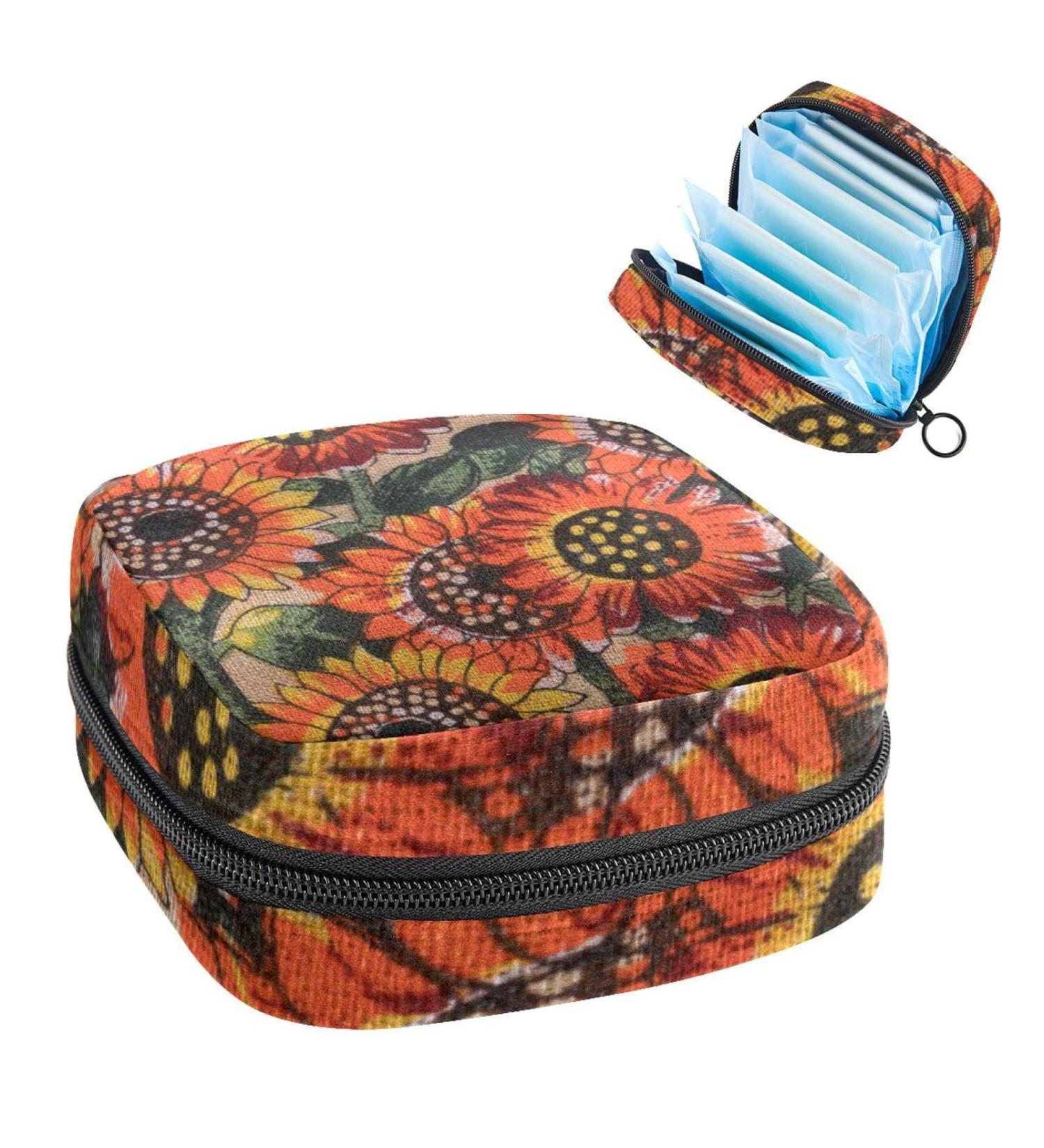 Women's Bonds Storage Pocket Stillpad Waller Oil Painting Sunflower Portable Period Kit Bag - Stylish & Functional Feminine Product Bag - Buy Online on GoSupps.com