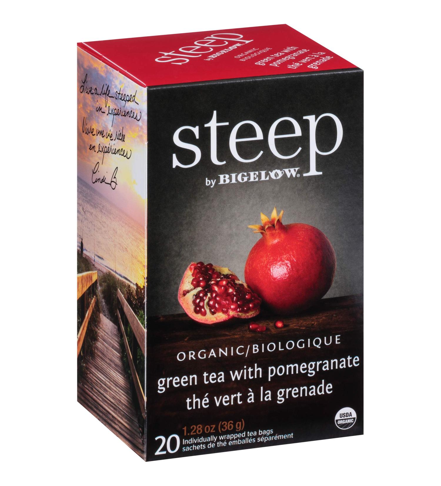 steep by Bigelow Organic Green Tea with Pomegranate Tea Bags 20 Count Box (Pack of 6) Caffeinated Green Tea 120 Tea Bags Total - Buy Online on GoSupps.com