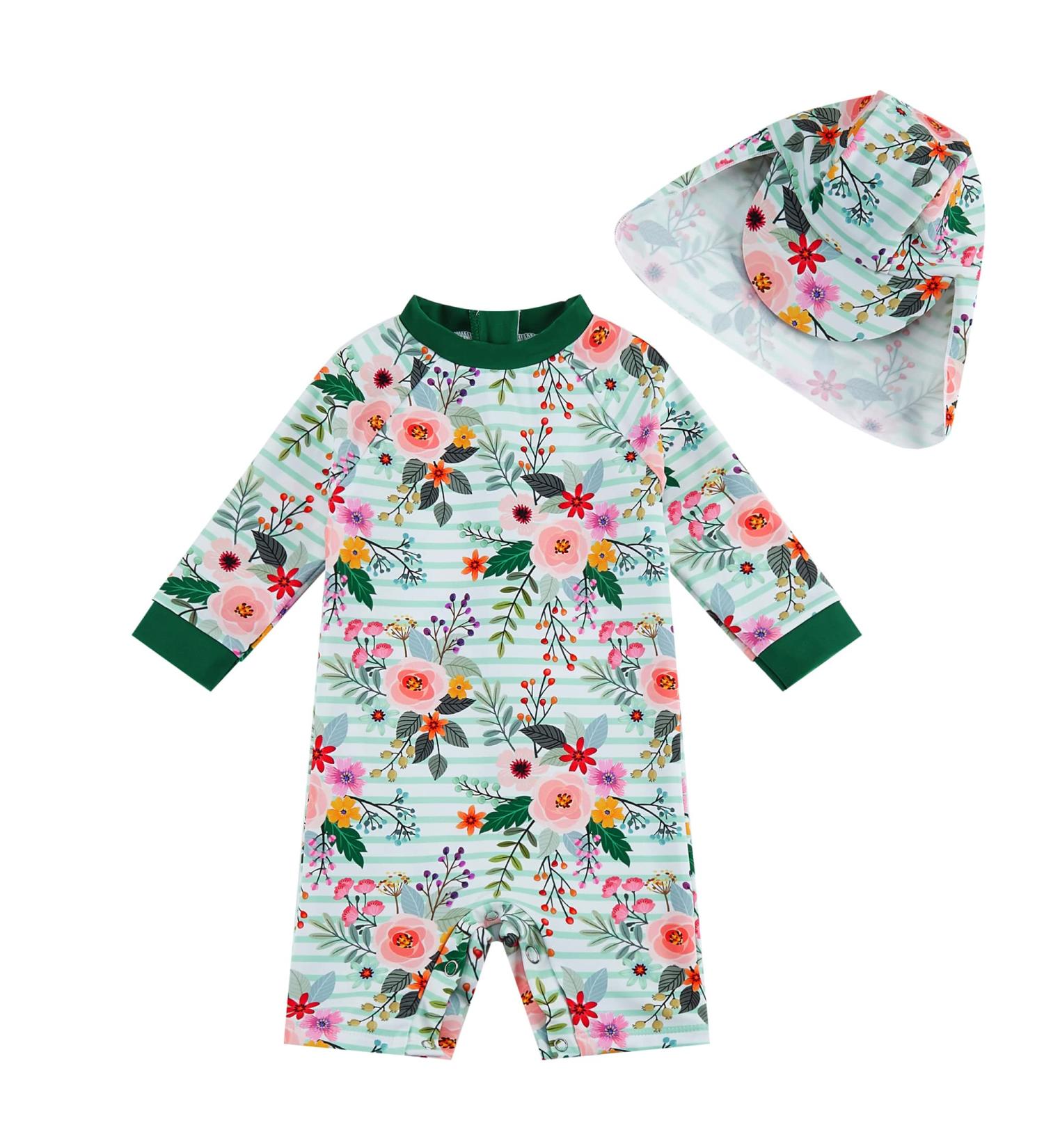 UPF 50+ Baby Girls' Pink Flower Swimsuit with Snap Bottom | 18-24 Months - Buy Online on GoSupps.com