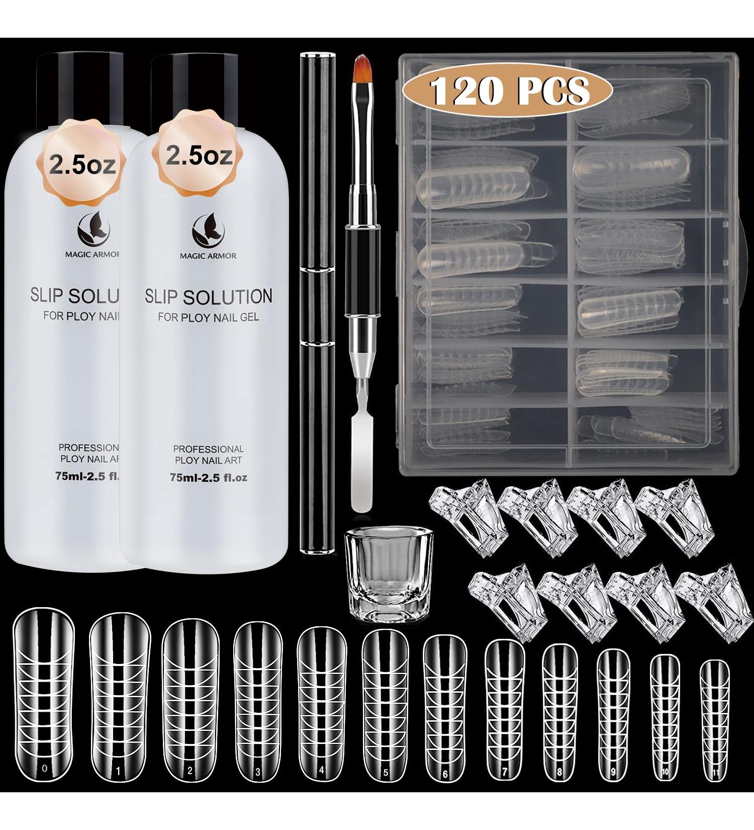 MAGIC ARMOR Slip Solution Poly Nail Gel Kit 5oz Slip Solution for Poly Nail Extension Anti-stick Gel Solution Liquid With Dual-Ended Gel Nail Brush Tip 8pcs Nail Clips Crystal Cup for Poly Nail Gel Nail Art Kit - Buy Online on GoSupps.com
