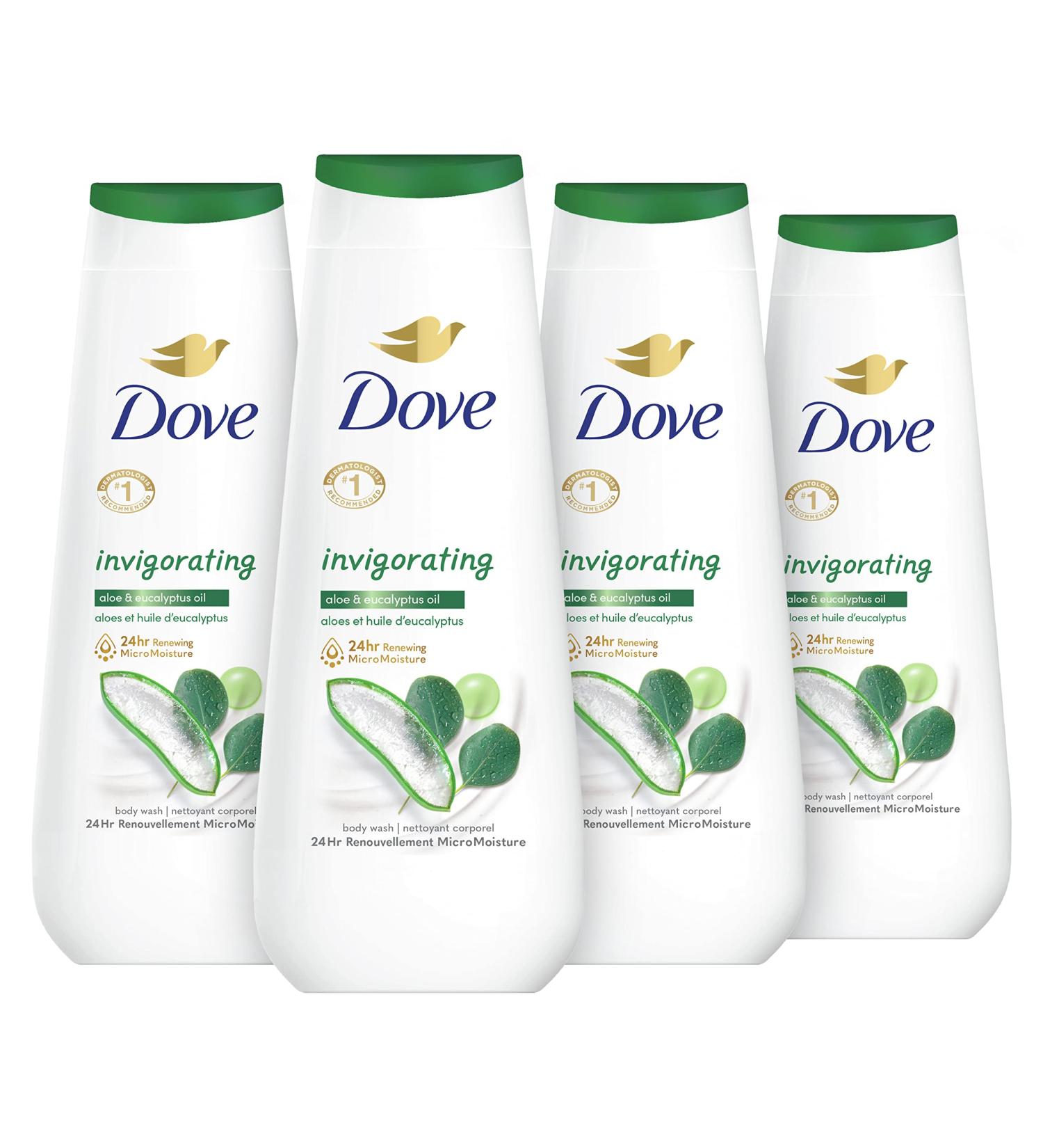 Dove Body Wash Invigorating with Aloe & Eucalyptus 4 Count - 20 oz | Refreshes & Invigorates Dry Skin - Buy Online on GoSupps.com