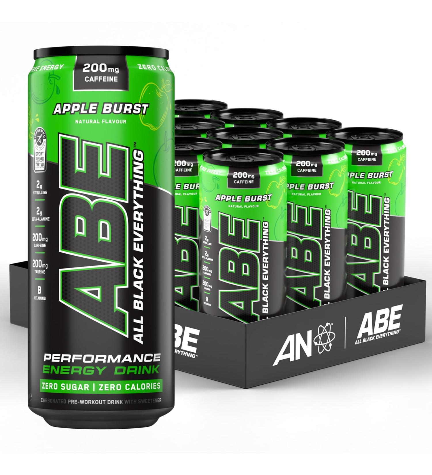Applied Nutrition ABE Pre Workout Cans - All Black Everything Energy + Performance Drink ABE Carbonated Beverage Sugar Free with Caffeine (Pack of 12 Cans x 330ml) (Apple & Elderflower) - Buy Online on GoSupps.com