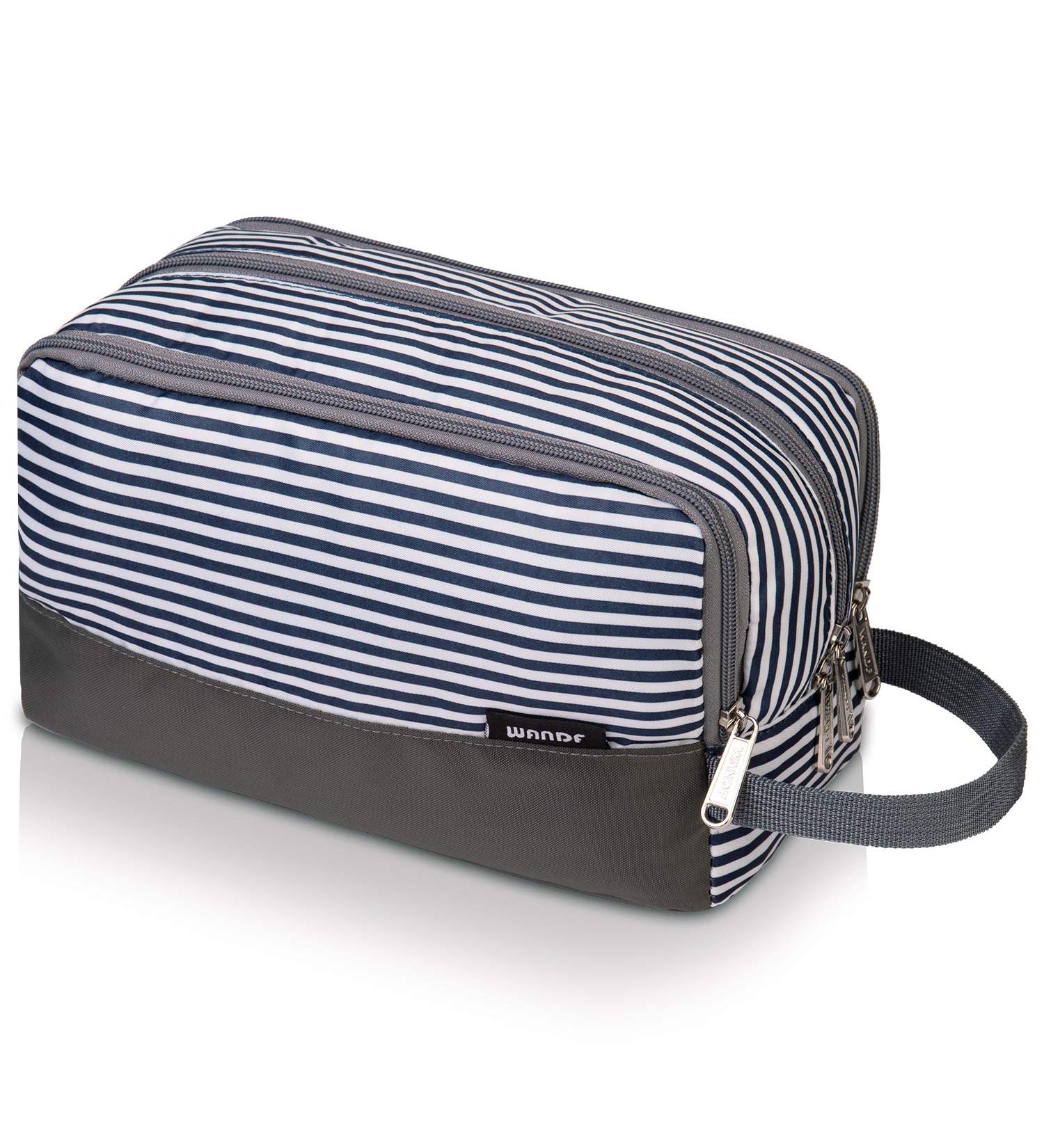 WANDF Water-Resistant Nylon Travel Toiletry Bag | Lightweight Dopp Kit for Men and Women - A-Blue Stripe - Buy Online on GoSupps.com