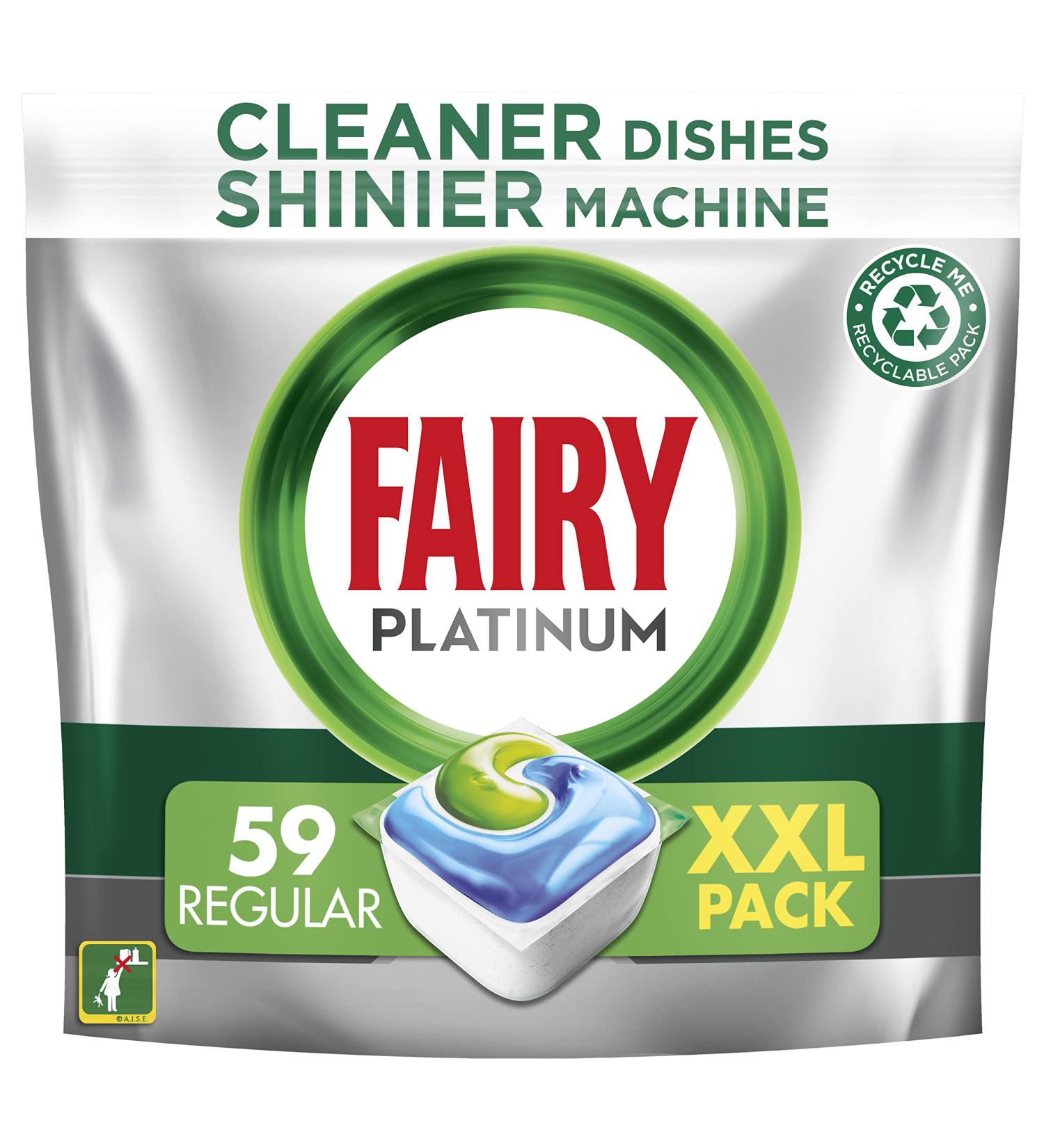 Fairy Platinum All in One Dishwasher Tablets Regular 59 Capsules For tough Challenges Even Cleans Greasy Filters x4