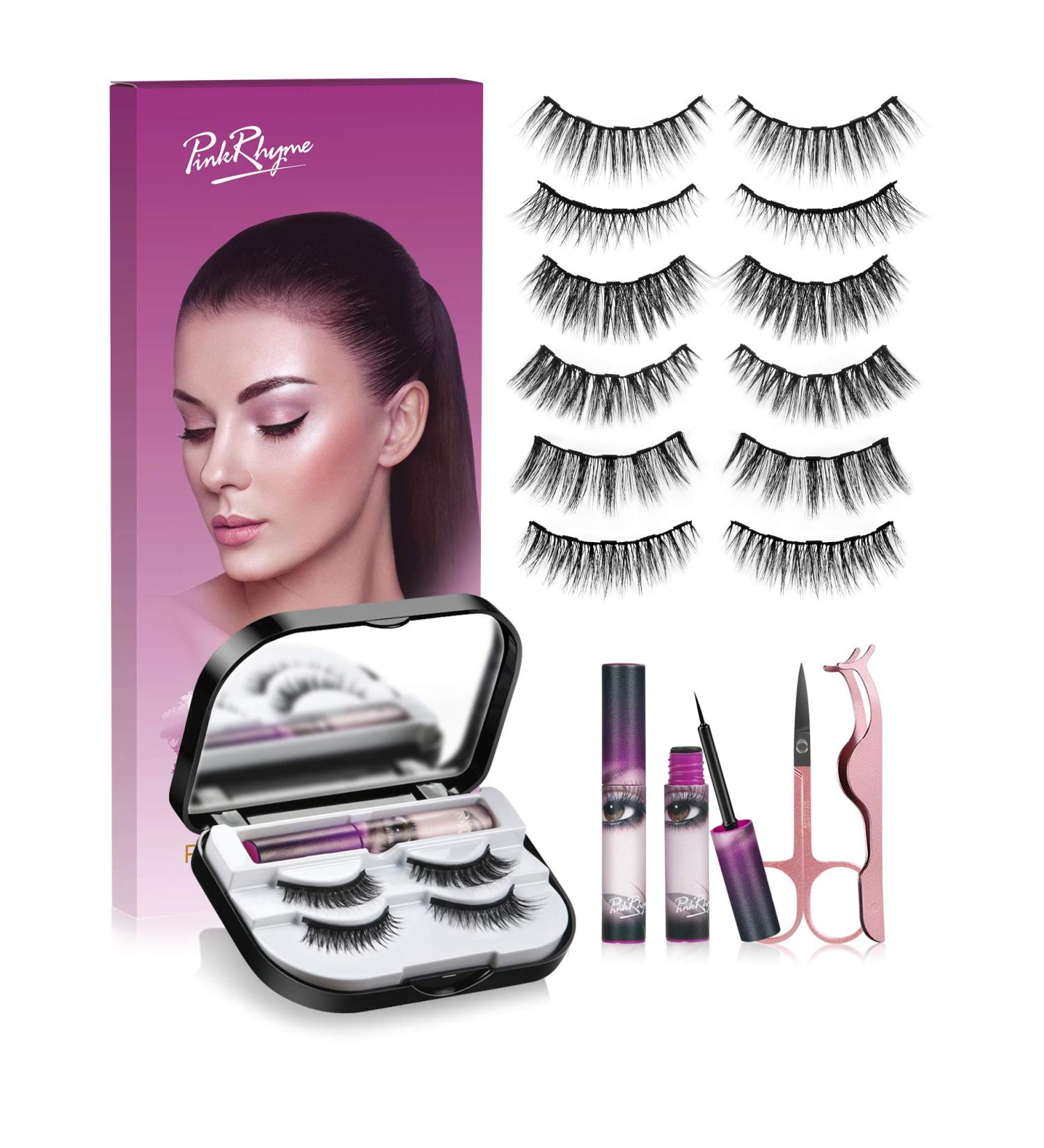 Magnetic Eyelashes with Eyeliner 6-Pair Long Lasting Magnetic Lashes Reusable 2 Tubes of Magnetic Eyeliner No Glue Needed Eye Lashes with Scissors Tweezers & Mirror Case - Buy Online on GoSupps.com
