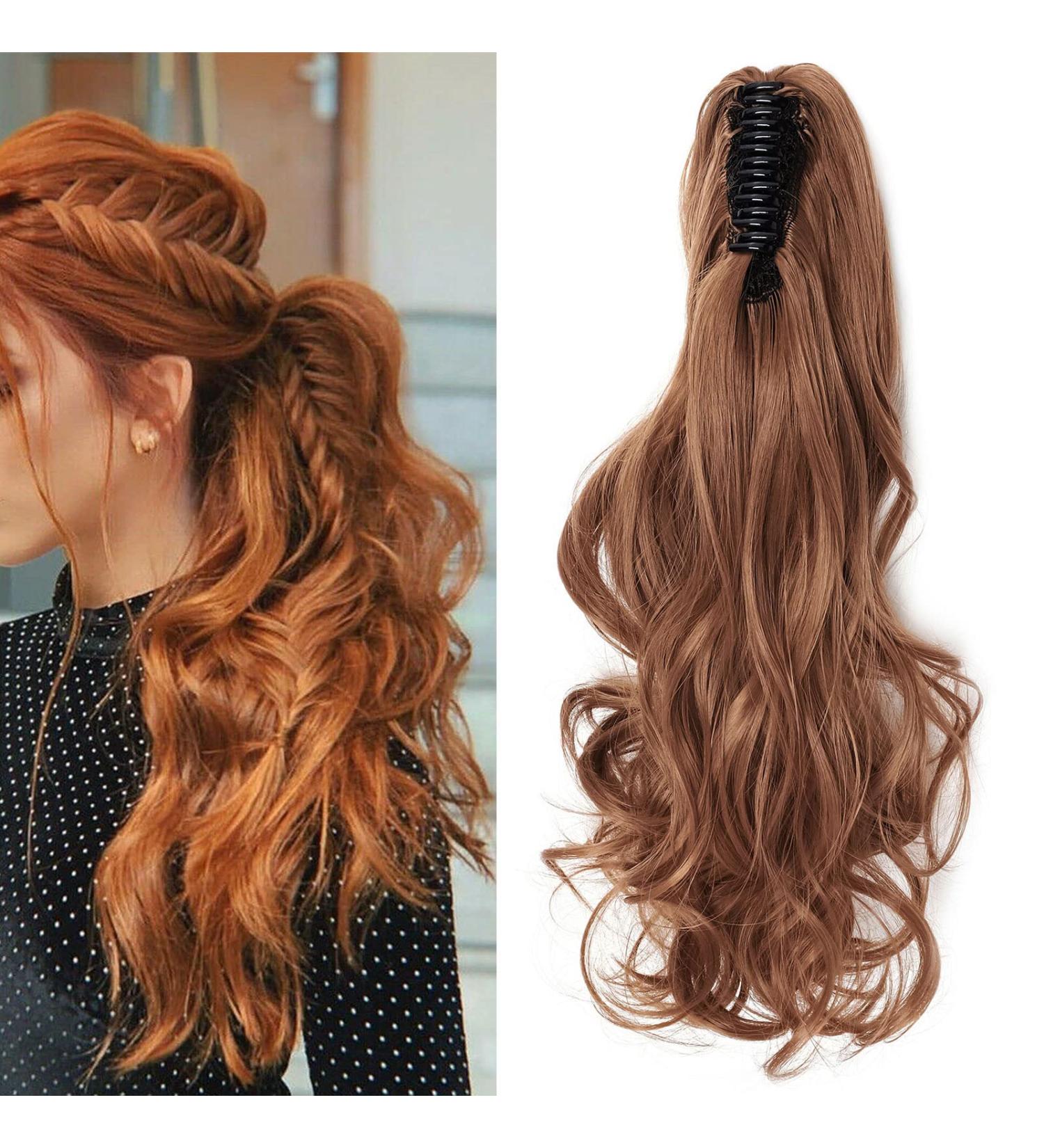 45cm Wavy Light Auburn Claw Clip-In Ponytail Extensions Real Hair Look - Buy Online on GoSupps.com