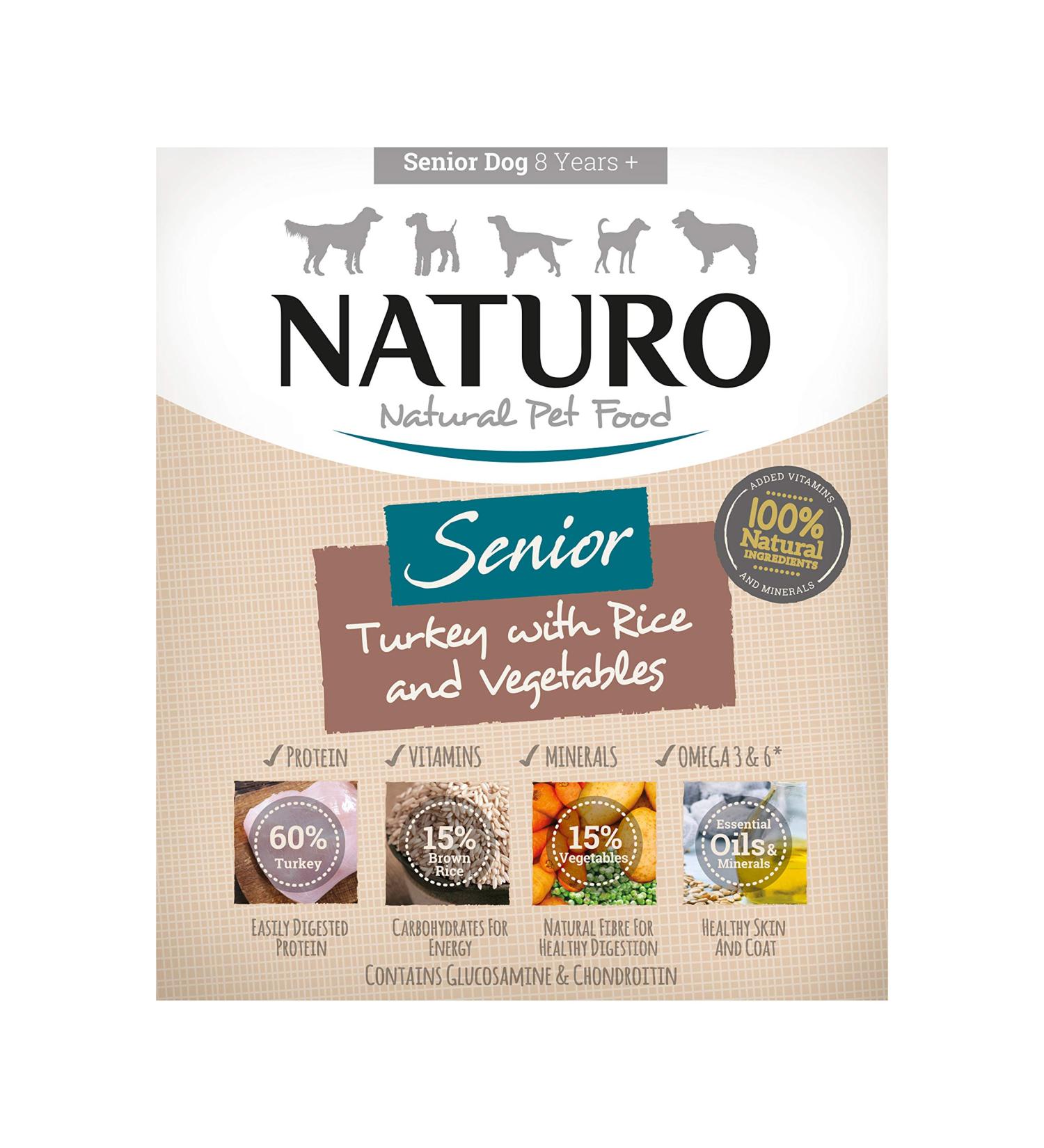 Naturo - Food for Senior Dogs with Turkey Rice and Vegetables - Pack of 7 x 400 g - Total 2800 g