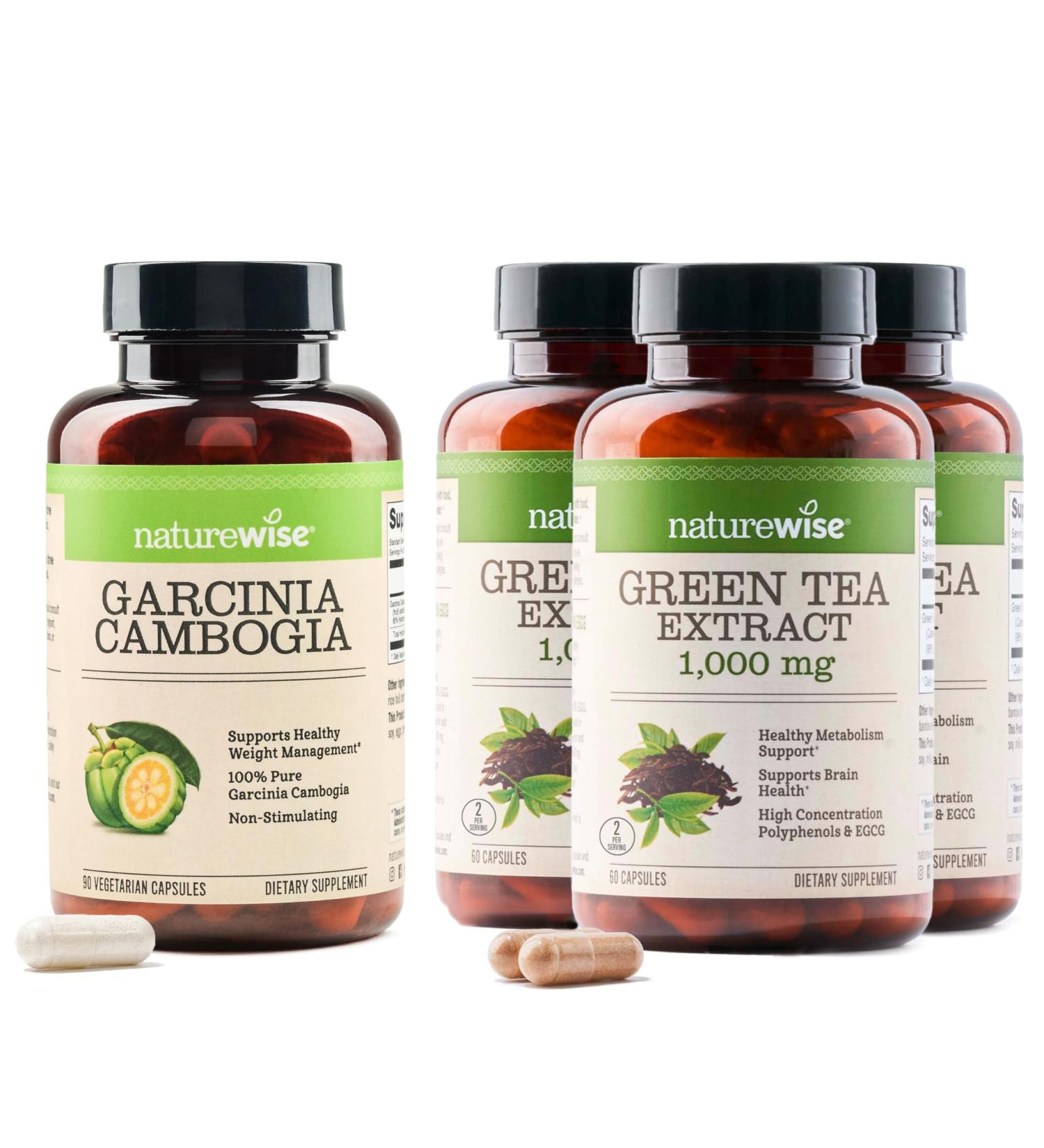 NatureWise 1 Garcinia Cambogia - 60% HCA - Vegan Non-GMO - 90 Capsules 1-3 Month Supply + (Pack of 3) Green Tea Extract 1000 mg - Vegan Non-GMO - 60 Capsules 30-Day Supply  - Buy Online on GoSupps.com