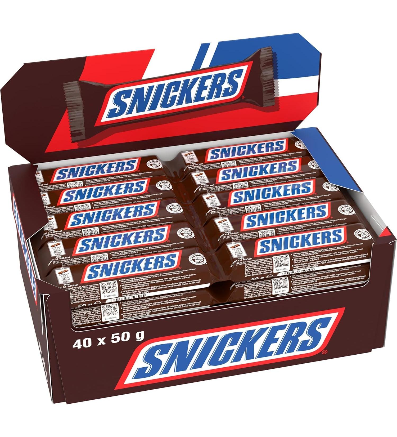 SNICKERS Milk chocolate bars filled with peanut and caramel Box of 40 individual bars of 50 g - Buy Online on GoSupps.com
