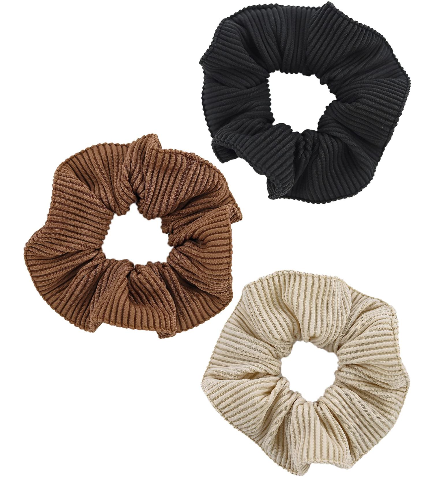 QIOKCKC 3Pcs Big Scrunchies for Thick Hair - Soft Satin Neutral Scrunchies for Women and Girls in Black, Coffee, Off - Buy Online on GoSupps.com