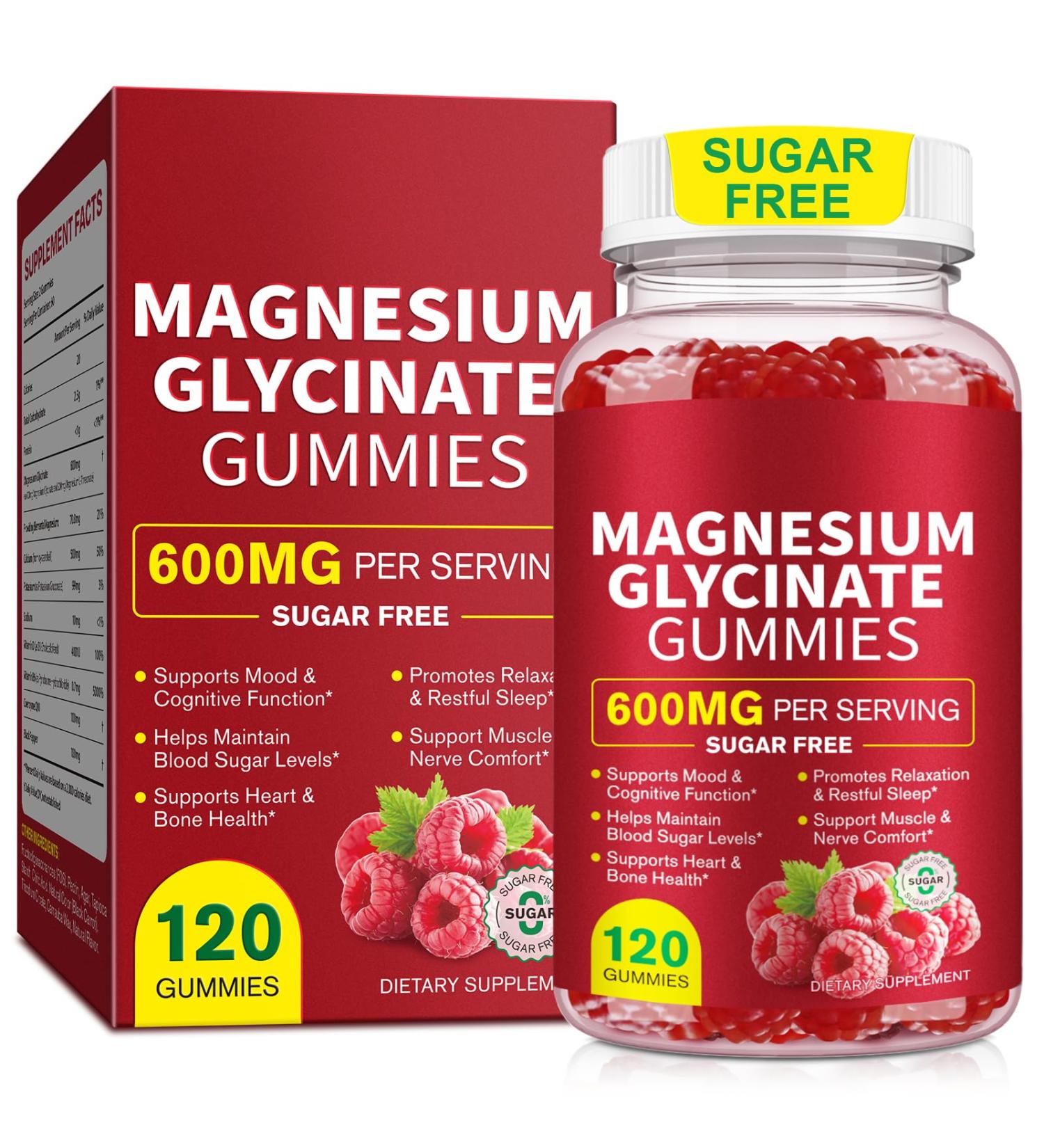 Magnesium Glycinate Gummies 600mg Sugar-Free High Absorption Magnesium with L-Threonate Supports Relaxation Calm & Restful Sleep with Vitamin B6 & D3 120 Berry-Flavor Gummies - Buy Online on GoSupps.com
