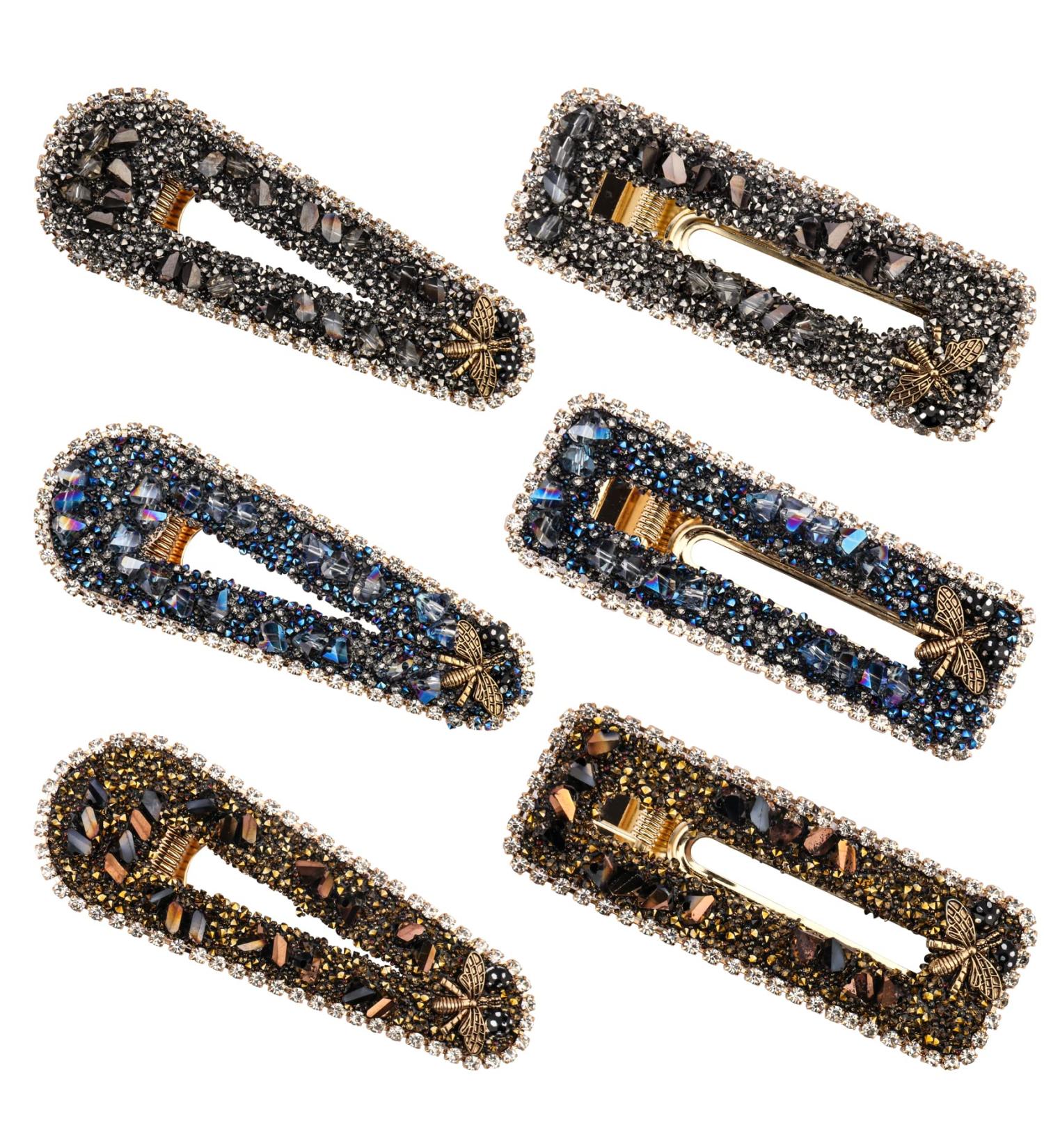 6-Piece Rhinestone Hair Clips Set - Bling Crystal Alligator Barrettes for Women & Girls | Non-Slip Metal Pins for Daily, Party, Wedding - Hair Accessories - Buy Online on GoSupps.com