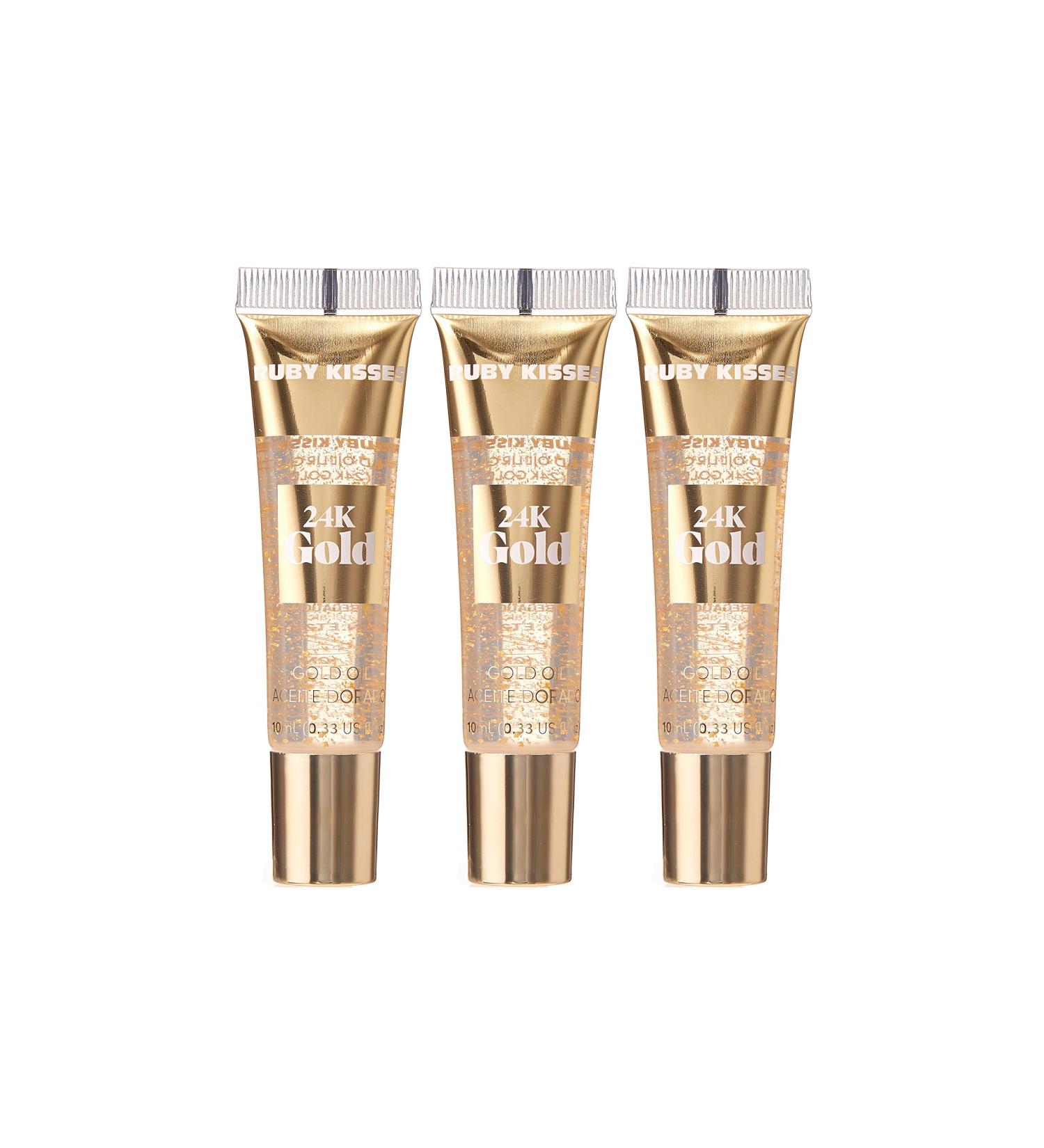 Ruby Kisses 24K Gold Oil Lip Gloss Set - Pack of 3 Gold & Rose Gold Shades - 0.33 Fl Oz Each - Buy Online on GoSupps.com