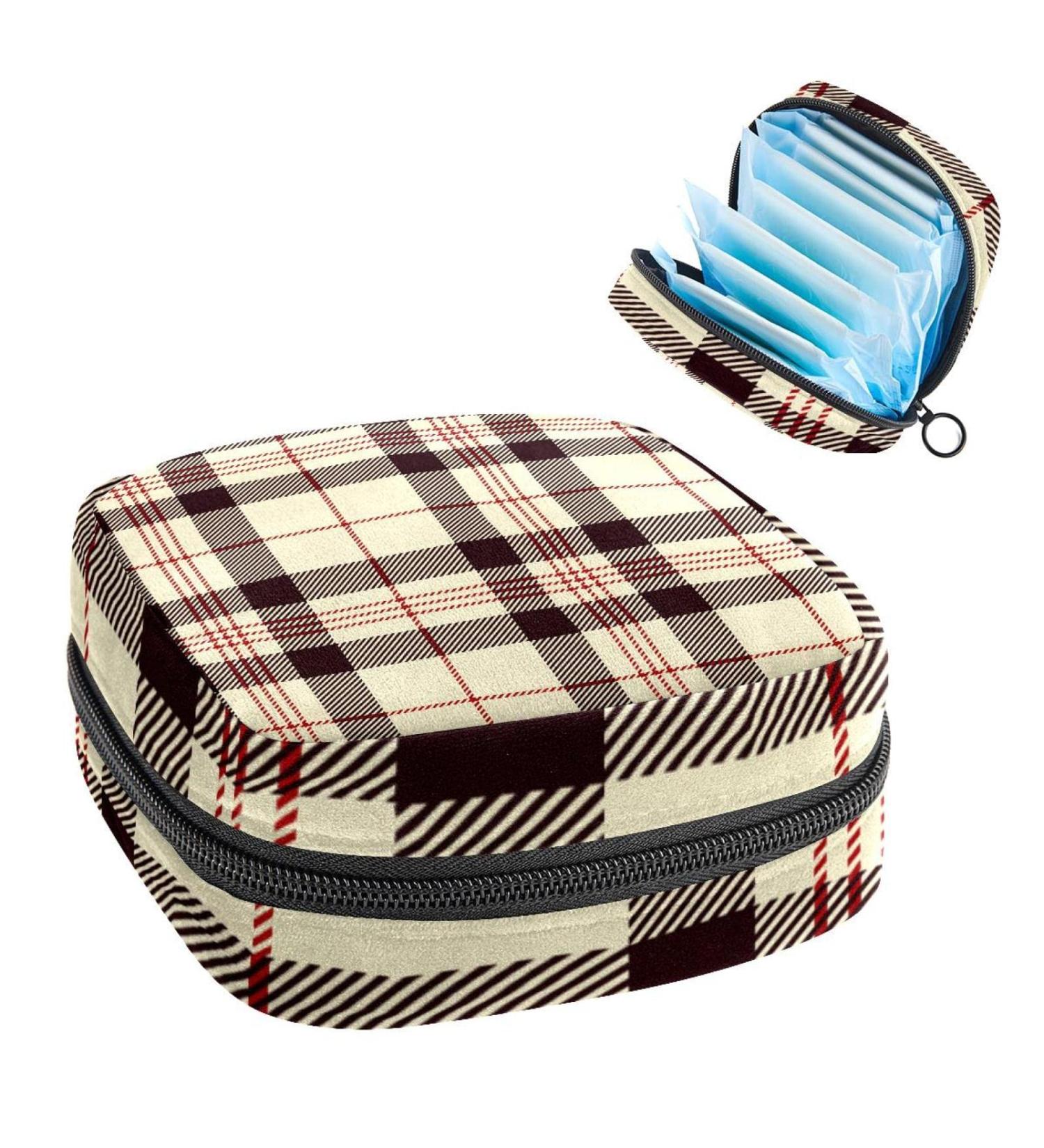 Womens Bonds Storage Pockets - Stillpad Holder in Black & Beige Scottish Plaid | Portable Period Kit Bag for Women & Girls - Buy Online on GoSupps.com