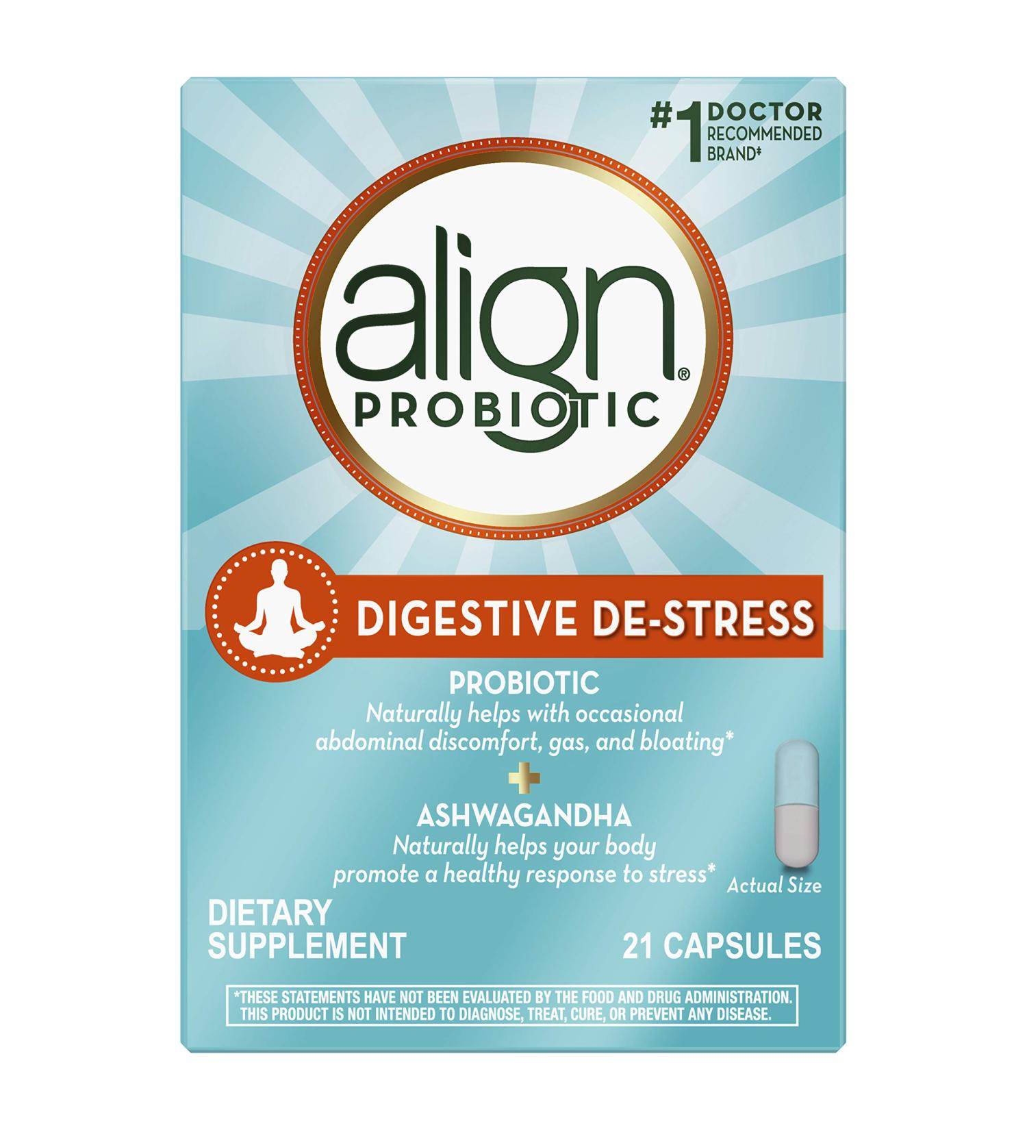 Align Probiotic Digestive De-stress with Ashwagandha - 21 Capsules for Gut Health & Relaxation - Buy Online on GoSupps.com