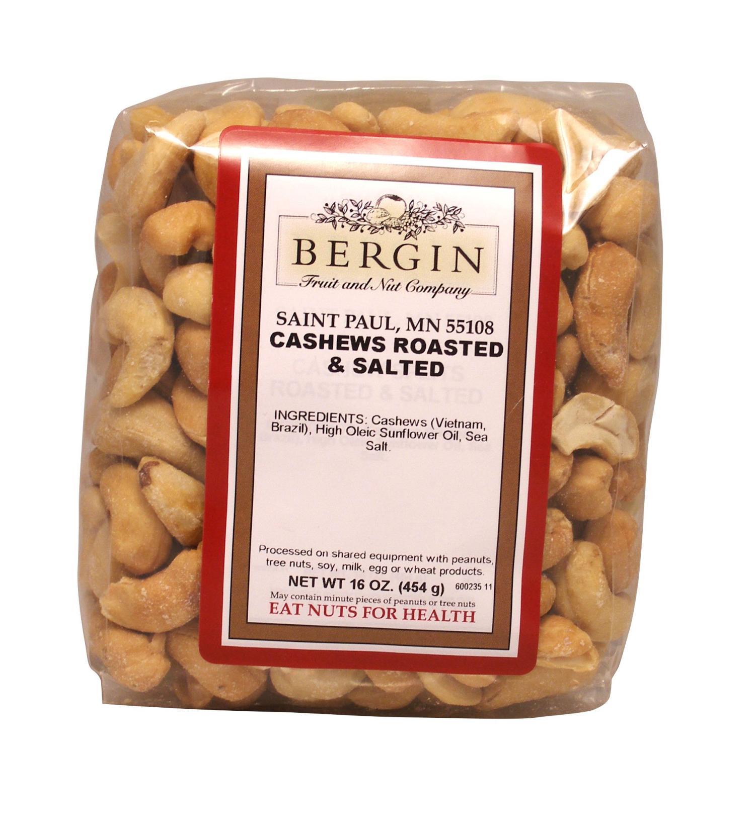 Bergin Cashews Roasted & Salted - 16 oz (454 g) | Premium Snack Nuts - Buy Online on GoSupps.com