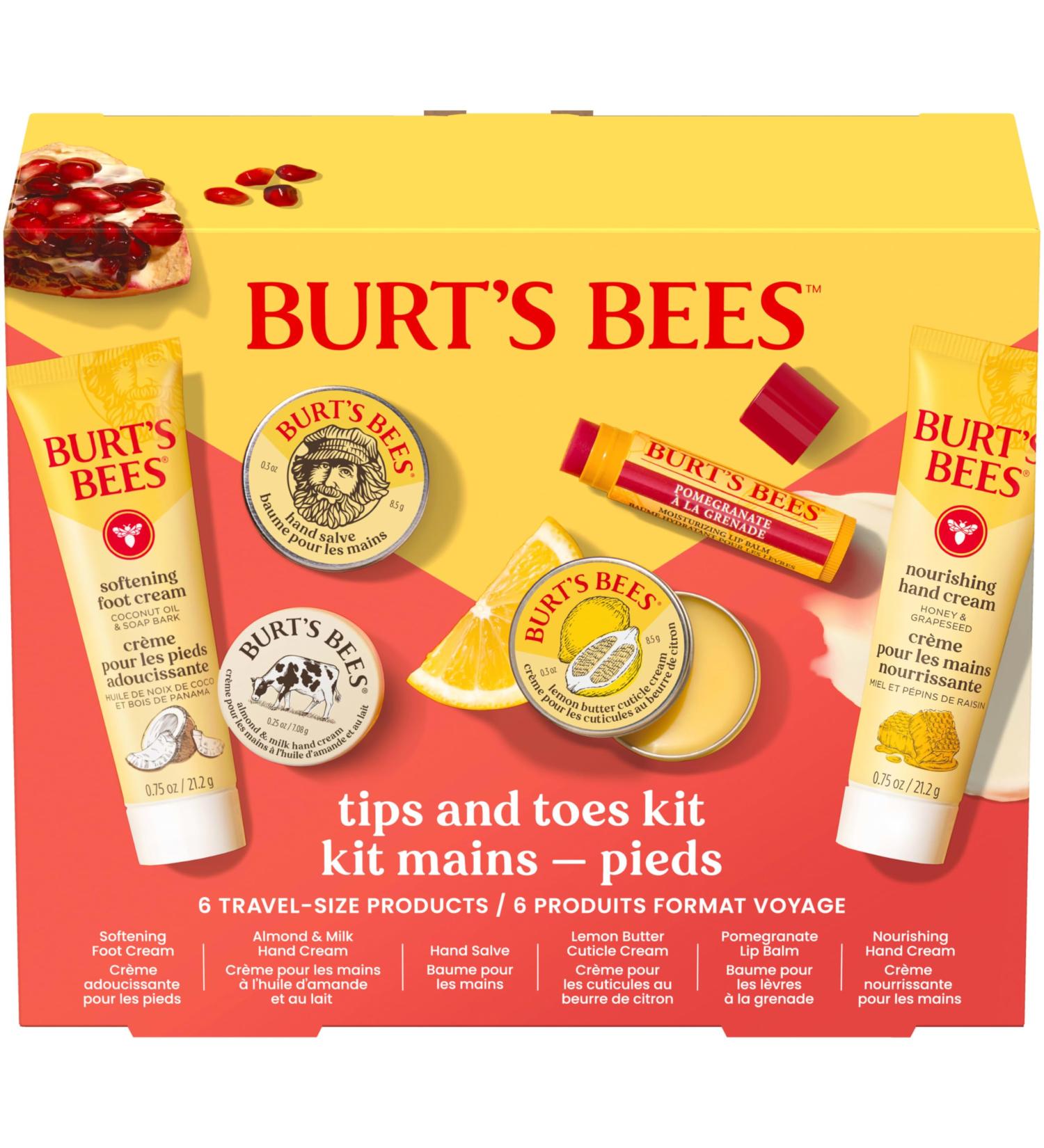 Burt's Bees Valentine's Day Gifts Ideas Tips and Toes Kit 6 Travel Size Products - Pomegranate Moisturizing Lip Balm 2 Hand Creams Foot Cream Cuticle Cream and Hand Salve Tips & Toes Set 6 Count - Buy Online on GoSupps.com