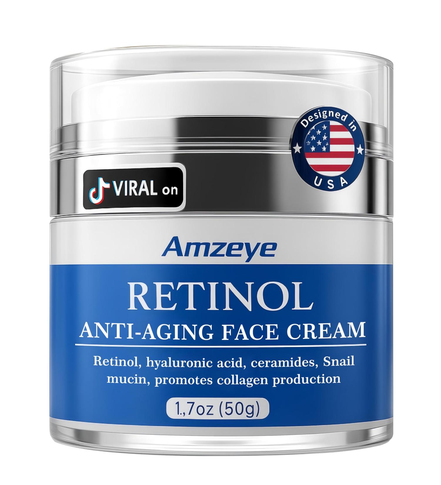 AMZEYE Retinol Face Cream for Anti-Aging Wrinkle Moisturizer with Hyaluronic Acid Ceramides & Snail Mucin Firming Night Cream for Women & Men 1.7oz - Buy Online on GoSupps.com