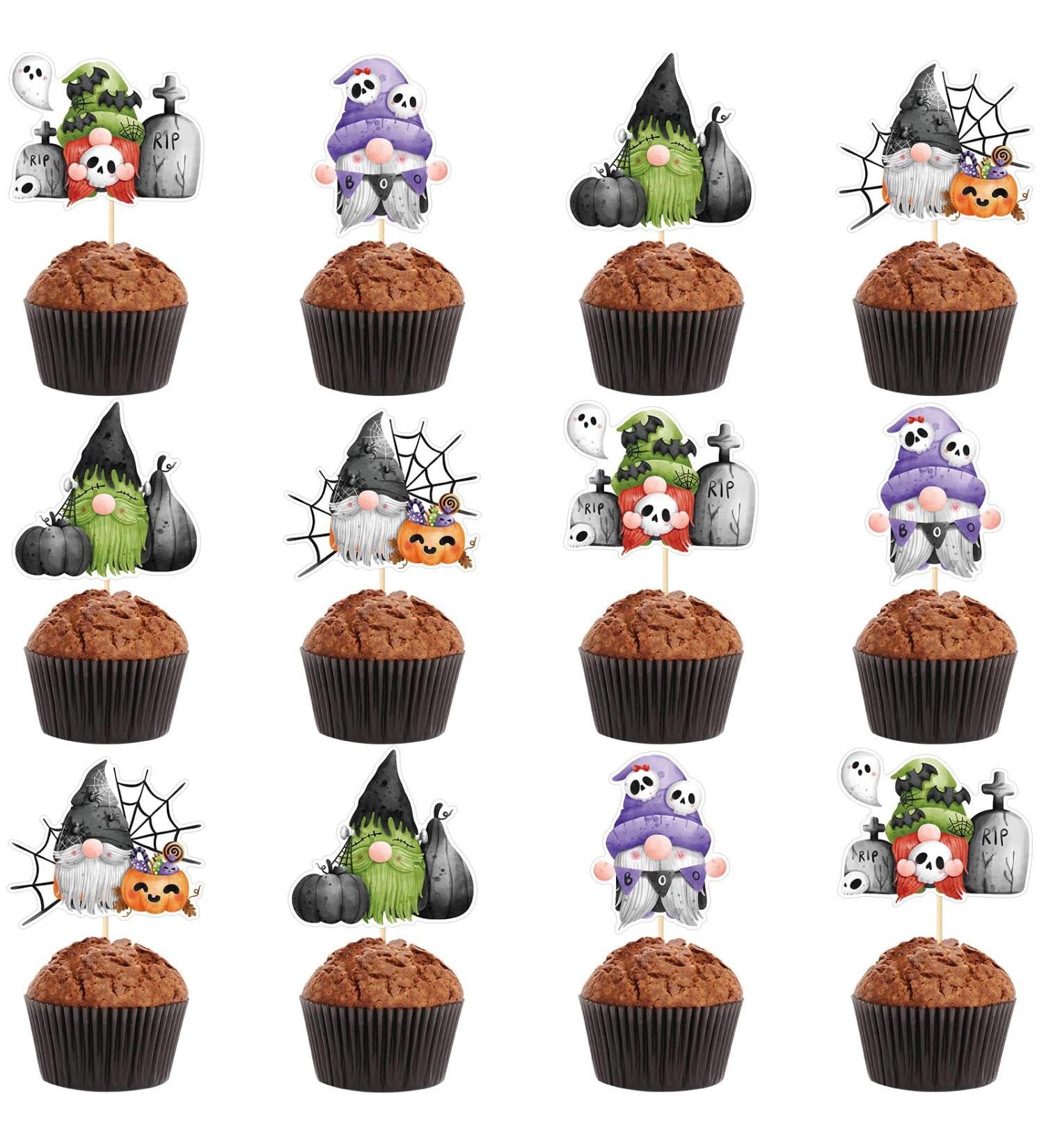 Halloween Gnomes Cupcake Toppers Halloween Birthday Cake Picks Cupcake Decorations for Halloween Baby Shower Halloween Party Decorations supplies 24Pcs - Buy Online on GoSupps.com