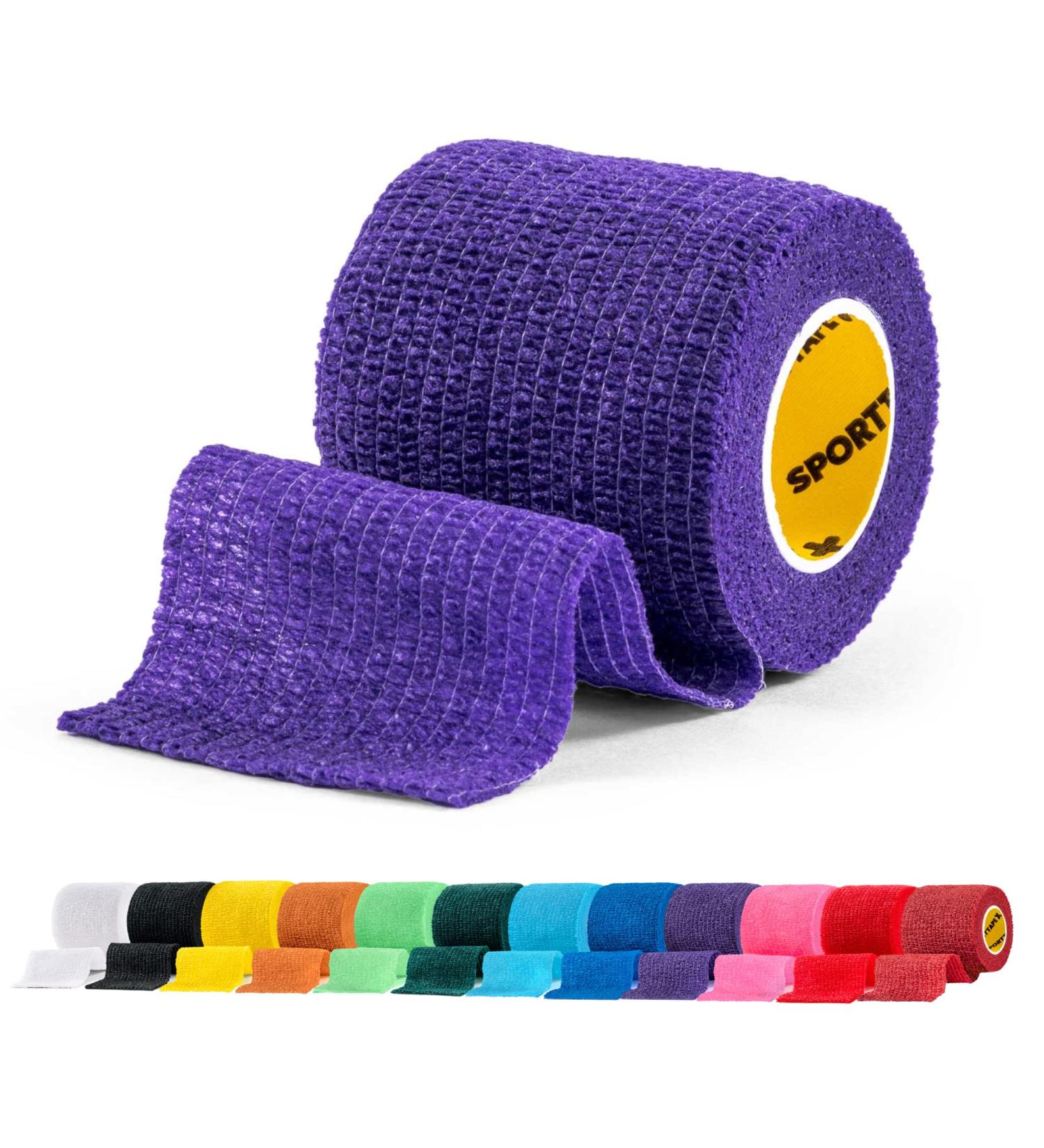 SPORTTAPE Purple Cohesive Self-Adhesive Football Sock Tape 5cm x 4.5m - Shin Pad & Ankle Tape for Goalkeepers - Single Roll 5x450 cm - Buy Online on GoSupps.com