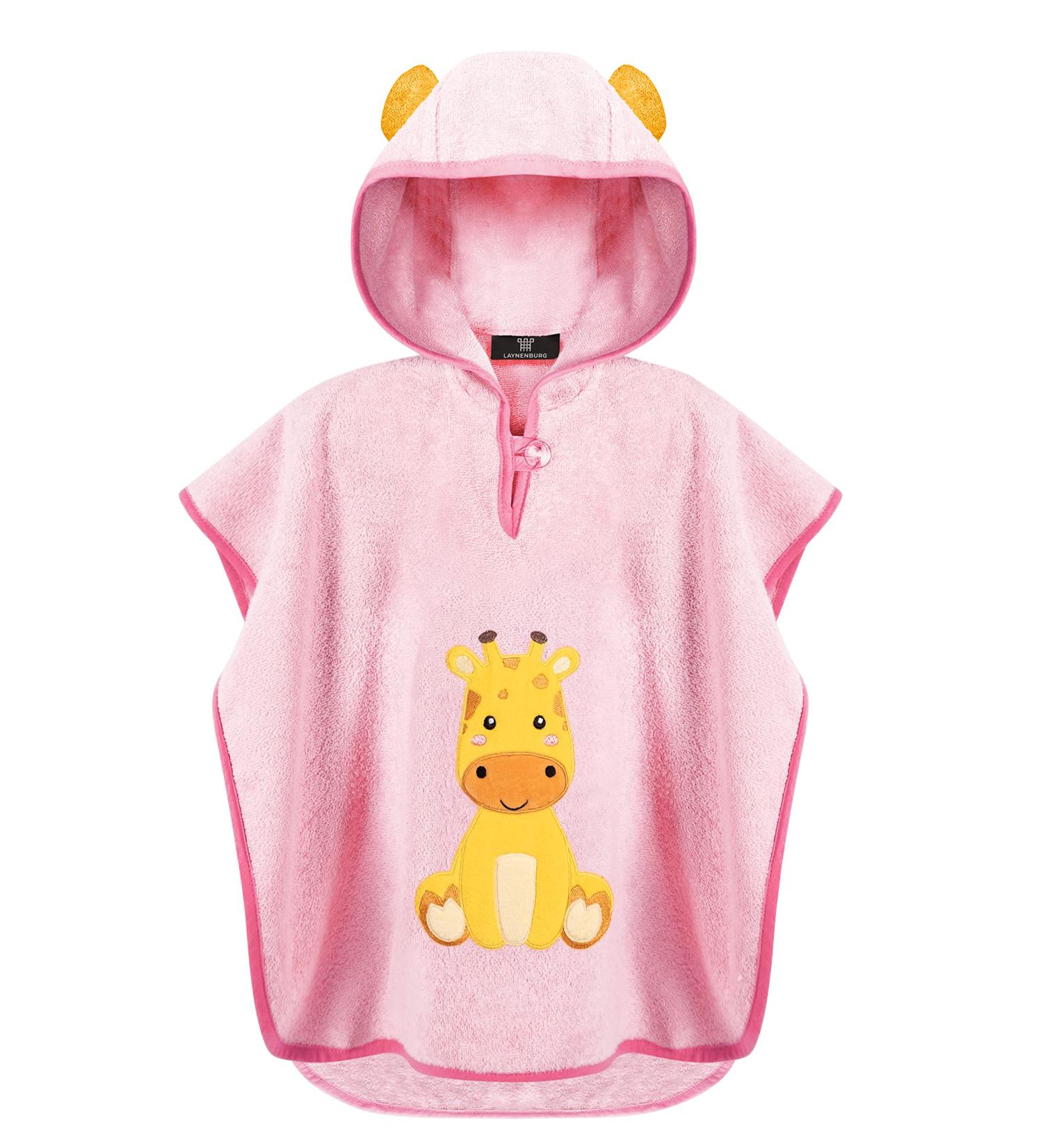 Laynenburg Premium Bathing Poncho for Kids | 100% Cotton Hooded Towel for Babies 1-3 Years - Oeko Tex Certified Pink Giraffe Design - Buy Online on GoSupps.com