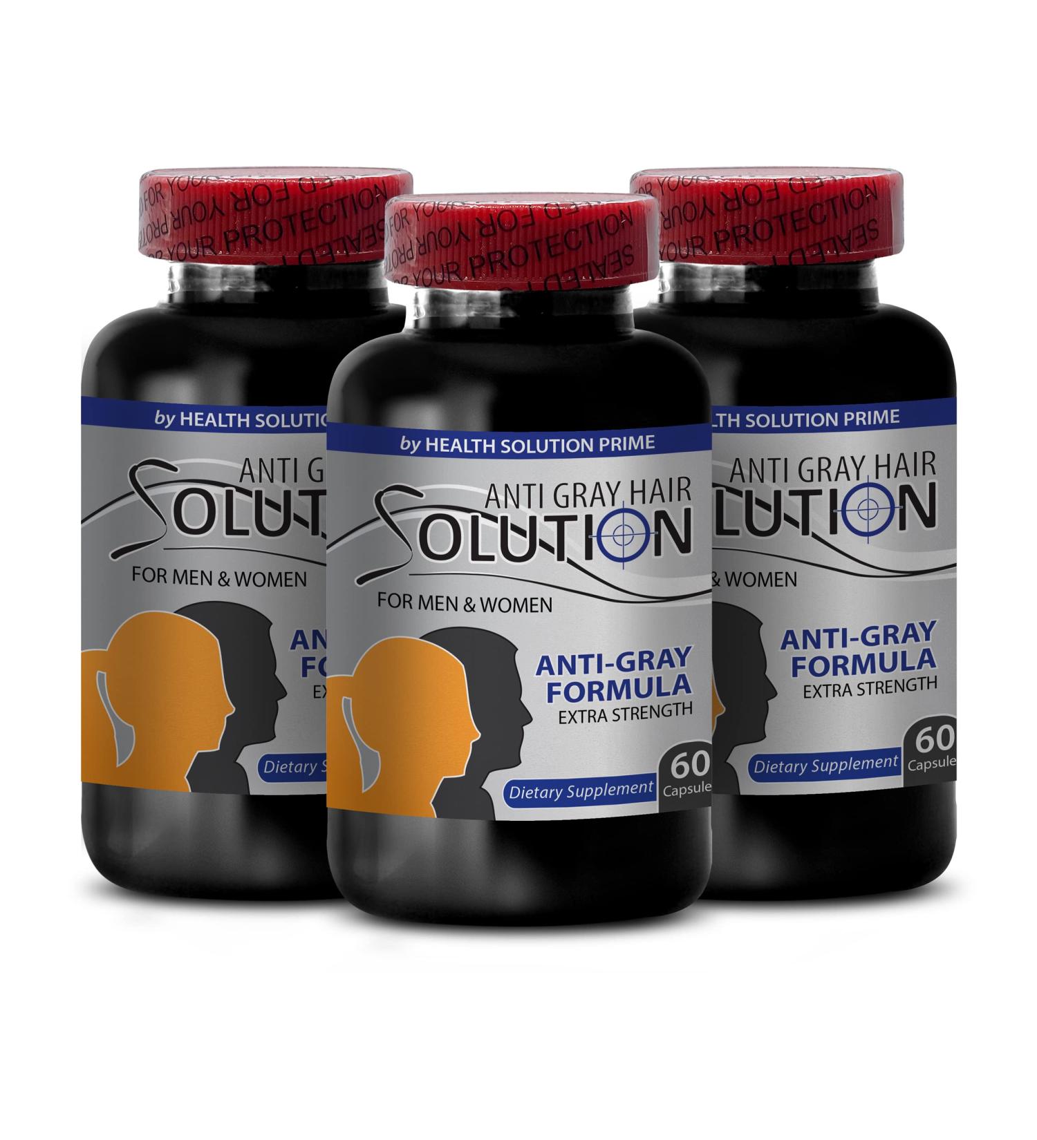 Gray Hair Reversal - Anti Gray Hair Solution - biotin Supplement Hair Products Saw Pametto Extract L-Tyrosine Nettle Root Folate Pills Vitamin b6 Natural Formula Energy Pills 3 Bot 180 Caps - Buy Online on GoSupps.com