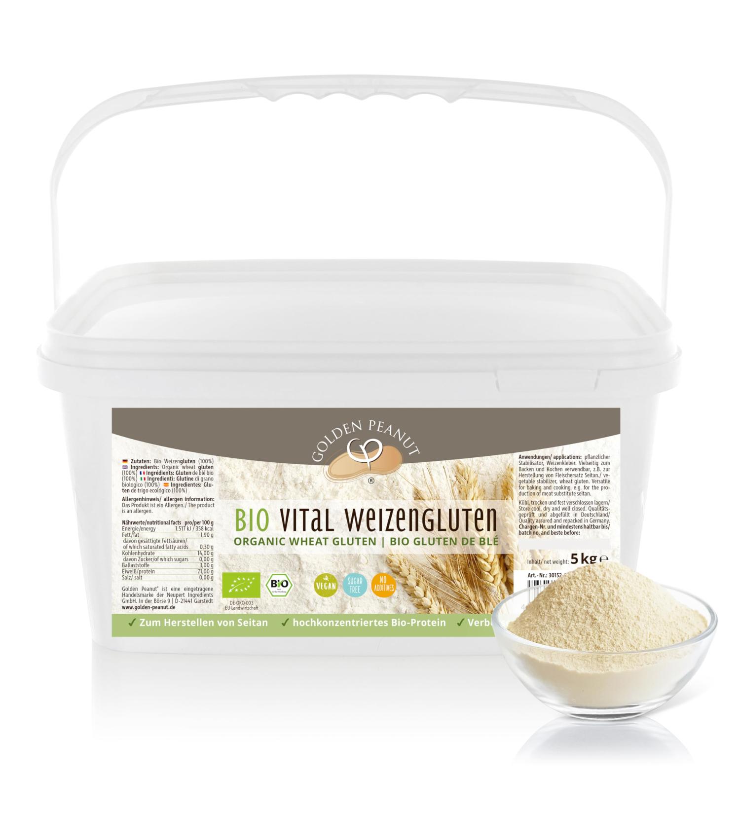 Golden Peanut Organic Vital Wheat Gluten 5 kg | Natural Thickener Vegan Protein for Baking & Cooking - Buy Online on GoSupps.com