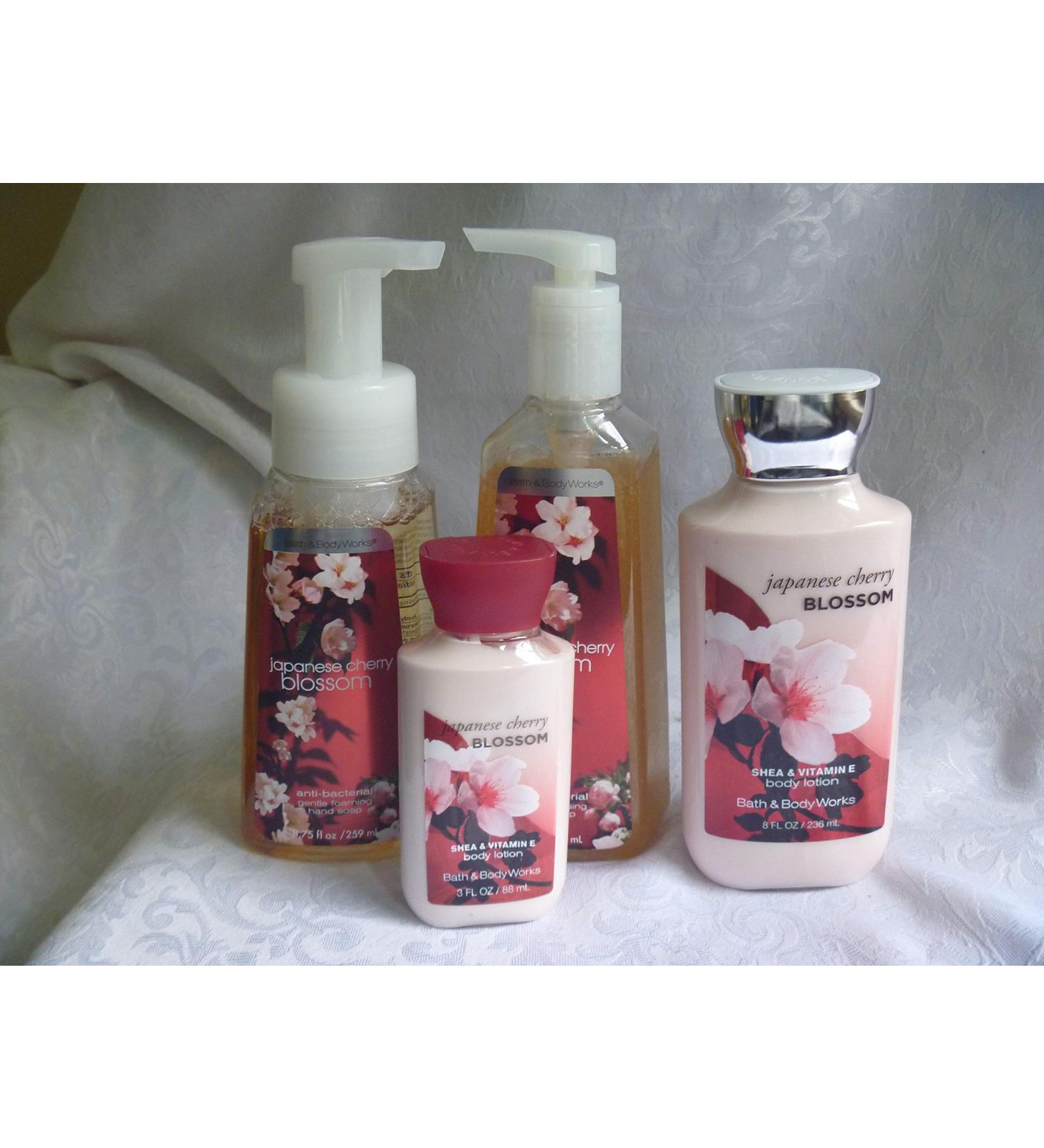 Bath & Body Works Japanese Cherry Blossom Spring Clean Gift Set Including 8oz Body Lotion Travel-Size 3oz Body Lotion 8.75oz Anti-Bacterial Gentle Foaming Hand Soap and 8oz Anti-Bacterial Deep Cleansing Hand Soap