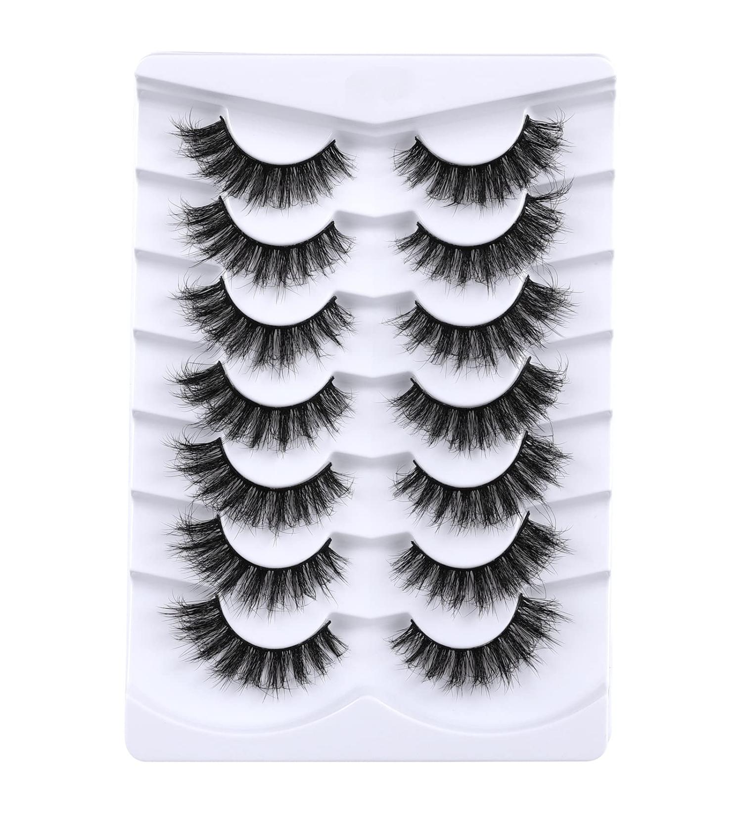 Shop 8D Fluffy Cat Eye Fake Lashes - Natural Look Faux Mink Eyelashes | 7 Pairs D Curl Wispy Lashes for Stunning Extensions - Buy Online on GoSupps.com
