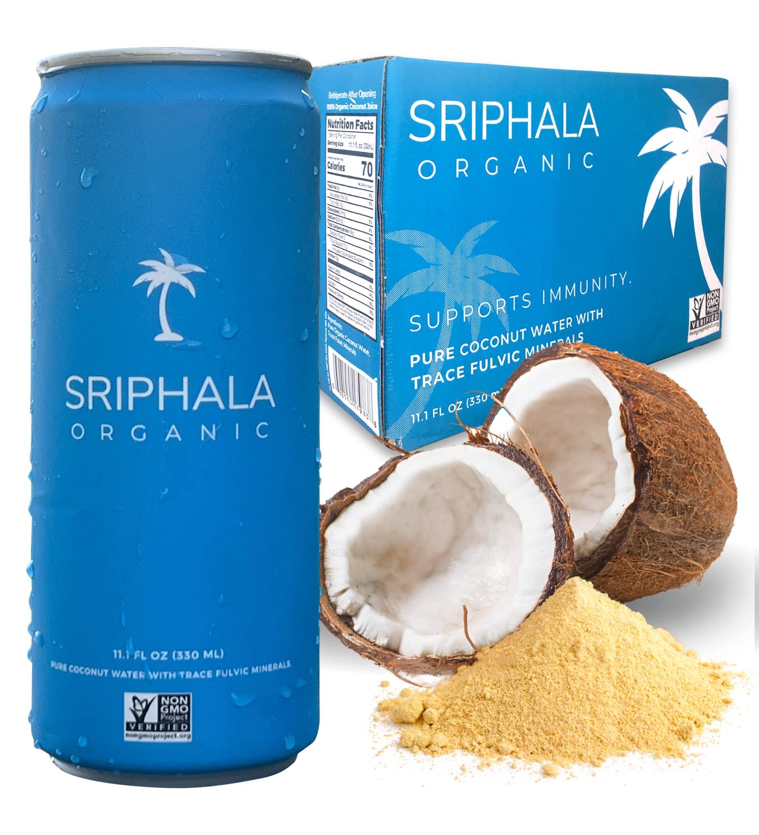 Sriphala Organic Coconut Water with Fulvic Acid + Electrolytes - 12-pack (133.2 fl oz) | Non-GMO, Keto, Gluten-Free, Sugar-Free - Energy Quench & Vitamin Water - Buy Online on GoSupps.com