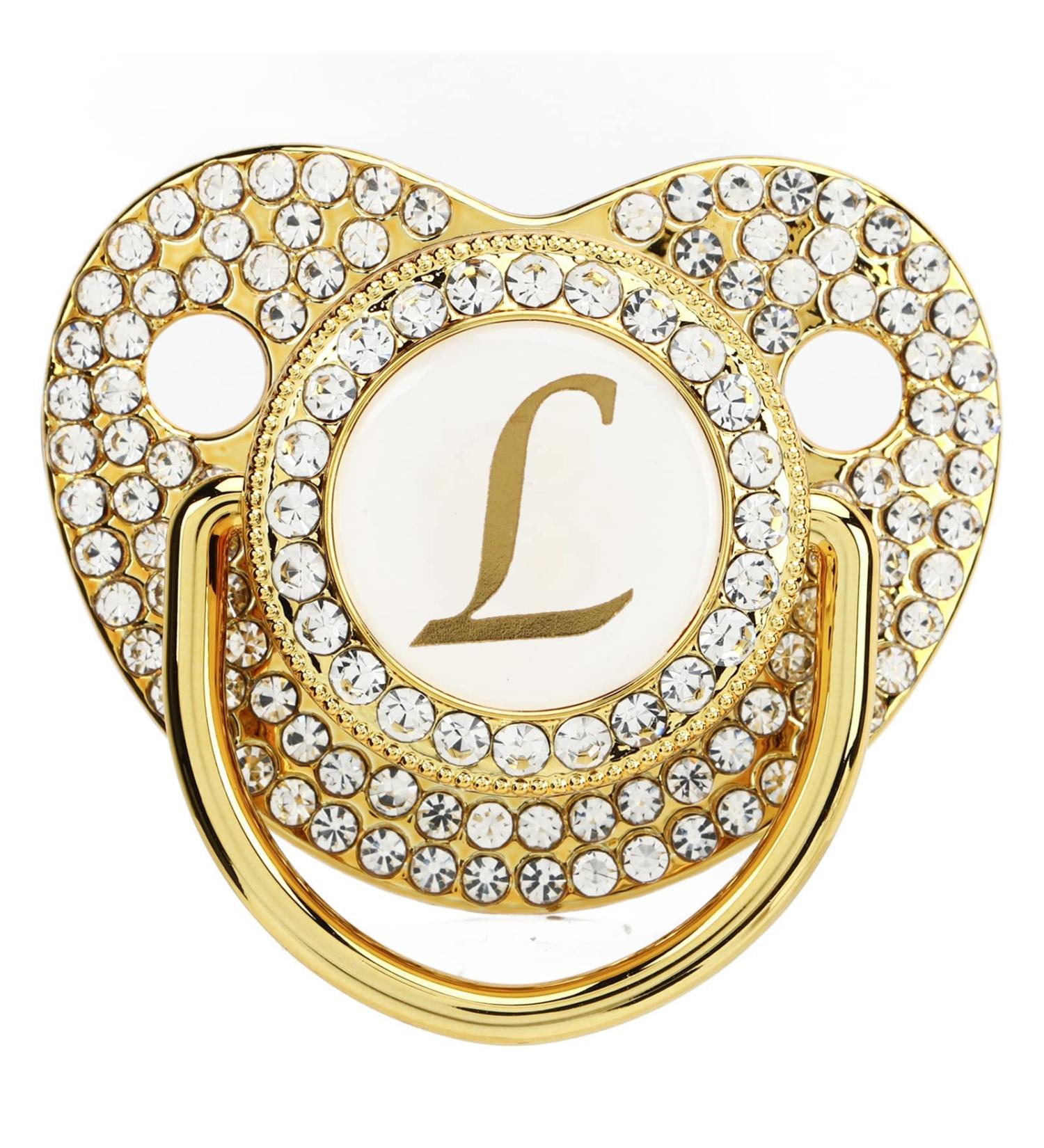 Personalized Golden Baby Pacifier & Clip | Custom Silicone Pacifier for Newborns - Dust Protection Ages 6-18 Months (Letter L) - Buy Online on GoSupps.com