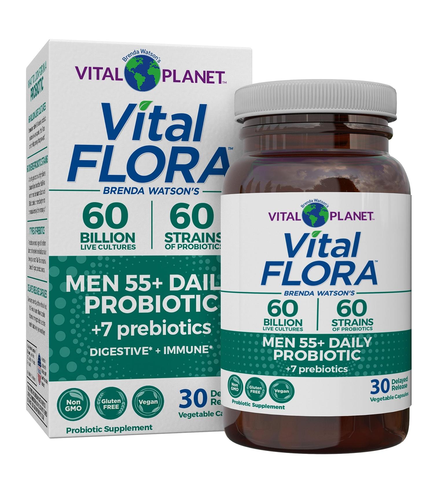 Vital Planet - Vital Flora Men 55+ Daily Probiotic 60 Billion CFU 60 Diverse Strains 7 Organic Prebiotics Immune Support Gas Relief Colon and Digestive Health Probiotics for Men 30 Capsules - Buy Online on GoSupps.com