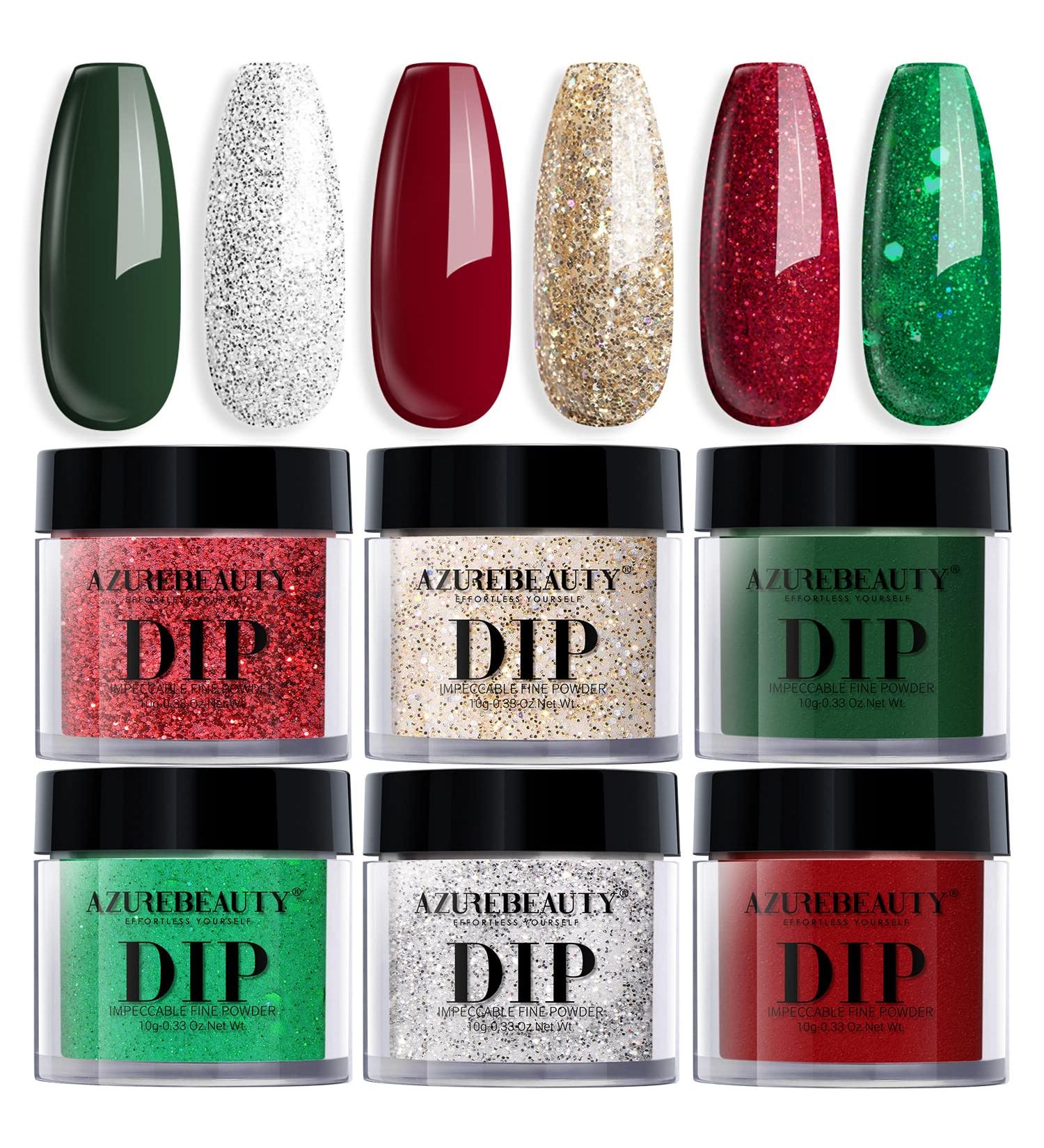 AZUREBEAUTY Glitter Nail Dip Powder Set - 6 Colors for Festive French Manicures | DIY Christmas Gifts - Buy Online on GoSupps.com