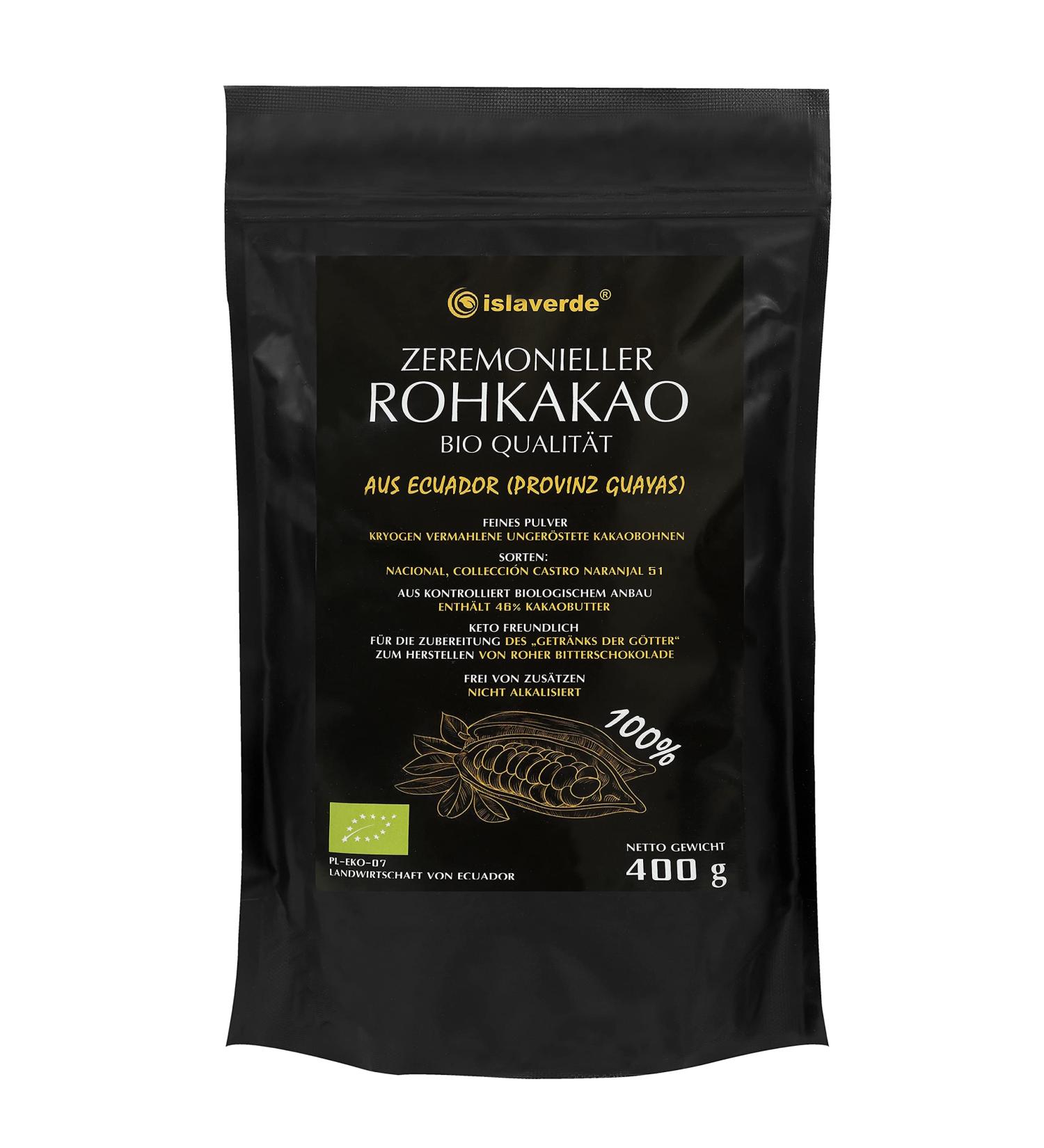 Islaverde Organic Raw Cocoa Powder 100% - Premium Keto-Friendly Sugar-Free 400g from Ecuador - Buy Online on GoSupps.com