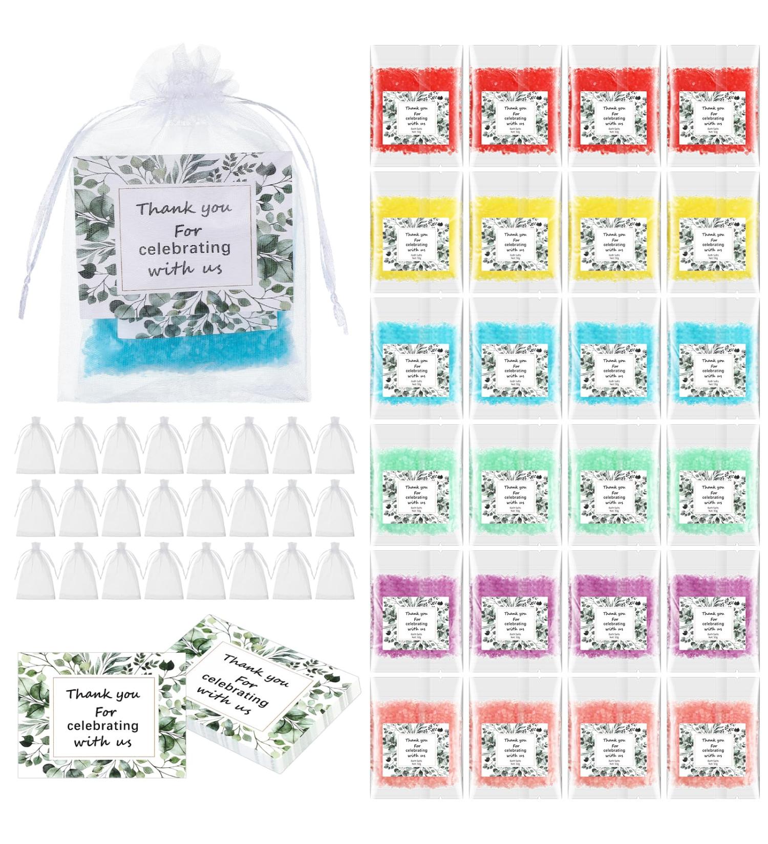 24 Set Bath Salts Bulk Eucalyptus Bubble Bath Spa Gift for Women | Relaxing Mineral Soak for Weddings Bridal Showers & Favors | Includes Thank You Cards & Organza Bags - Buy Online on GoSupps.com
