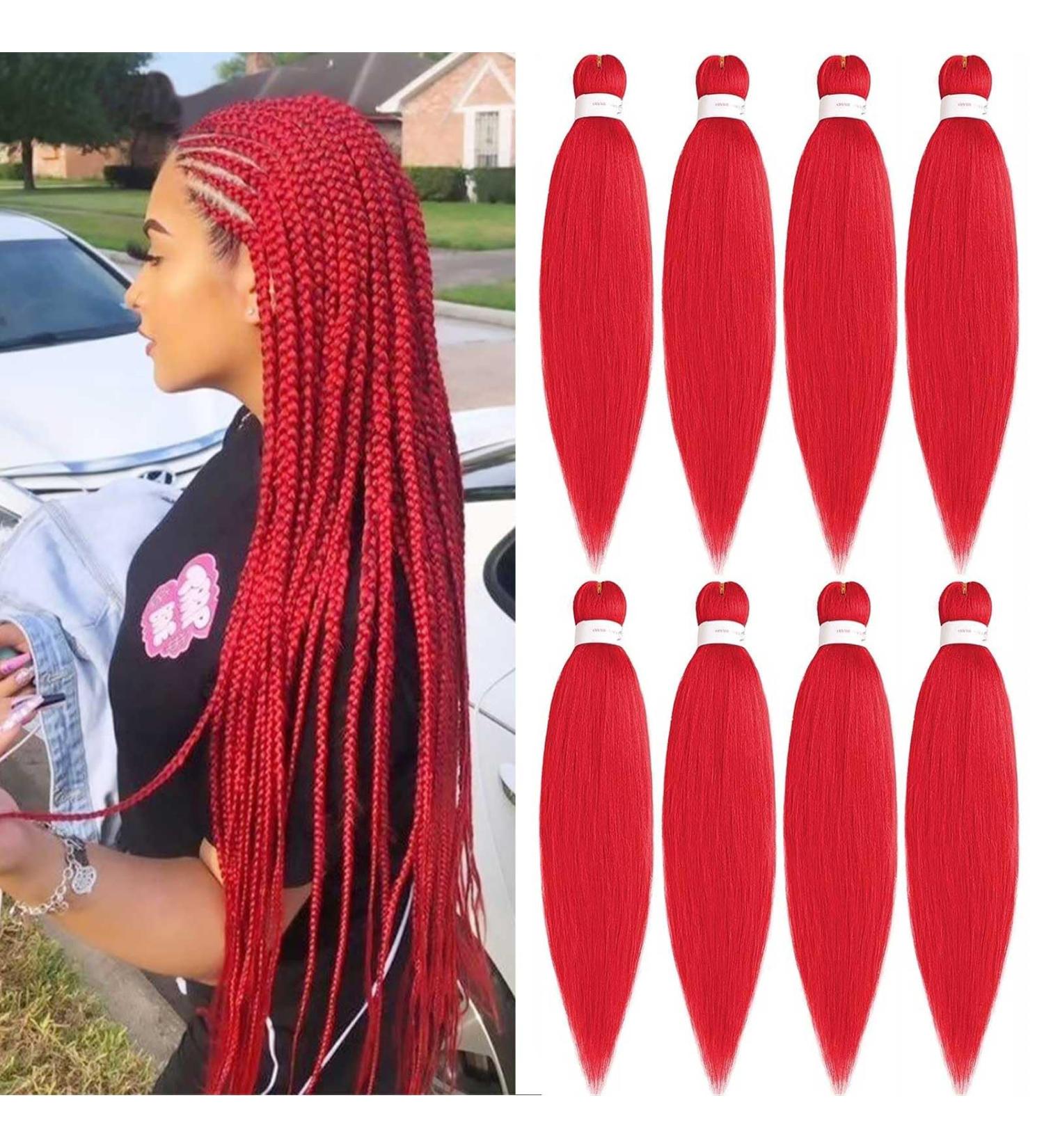 Xtrend 26 Inch EZ Braids 8Packs Red Pre-Stretched Easy Braiding Hair Extensions for Box Braids Hair Hot Water Setting Synthetic Fiber Hair Extensions Red# 26 Inch (Pack of 8) Red - Buy Online on GoSupps.com