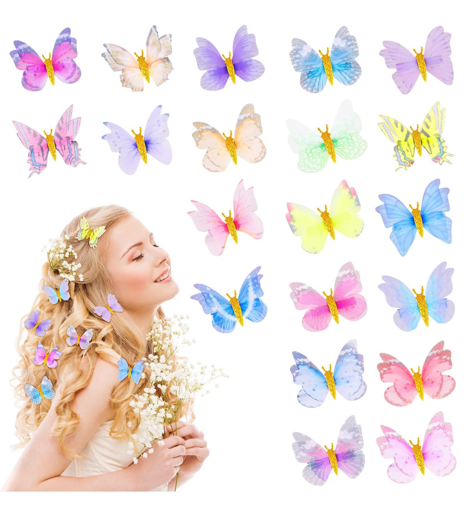 Kiiwah 20 Pcs Glitter Butterfly Hair Clips Set for Women & Kids | 3D Bridal Wedding Accessories - Buy Online on GoSupps.com