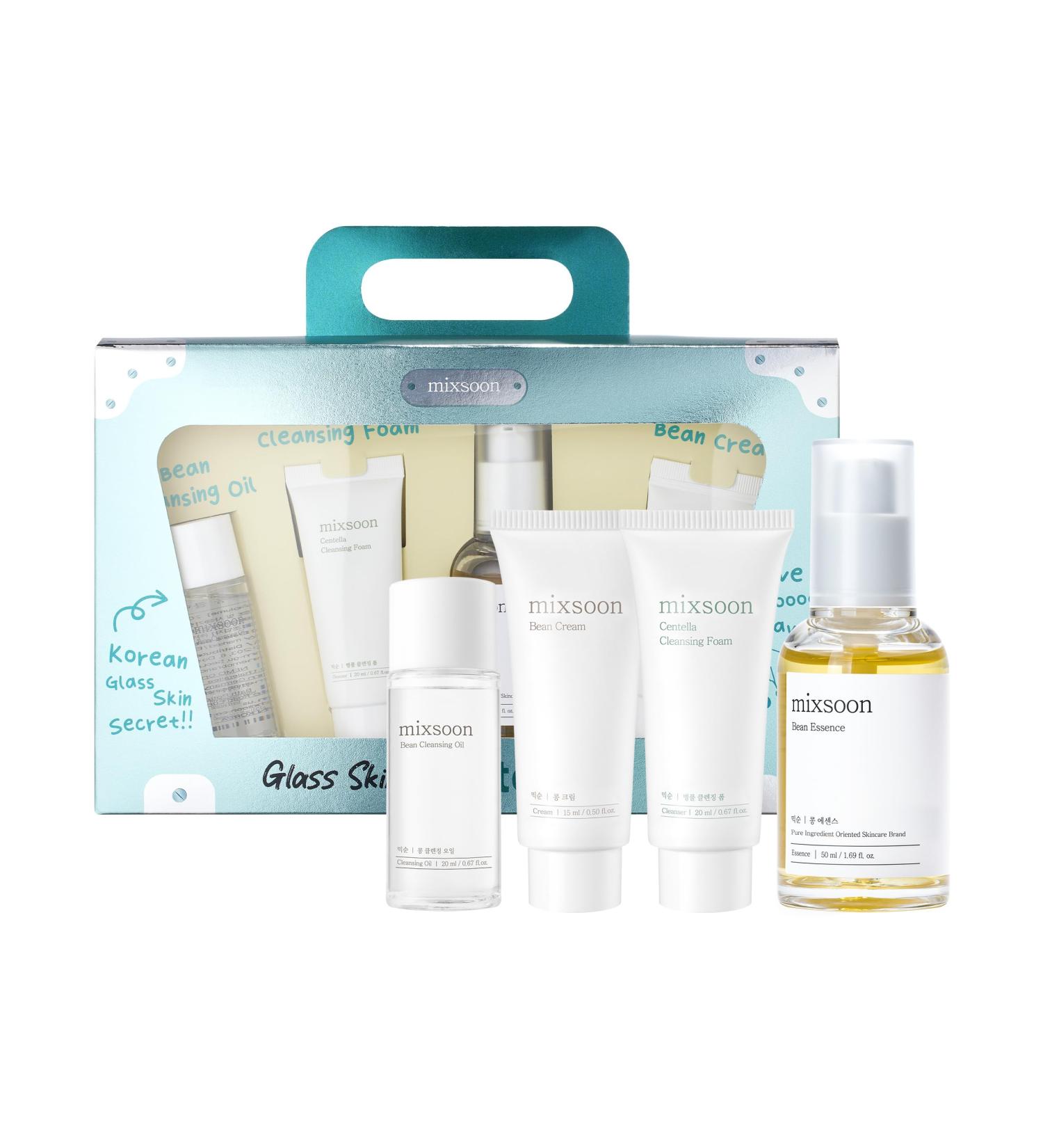 mixsoon Glass Skin Suit Case Set-5-Step Skincare Kit - Hydrating and Radiance-Cleansing Oil, Foam, Essence, Cream 105ml / 3.55 fl.oz. Korean Glass Skin Care - Buy Online on GoSupps.com