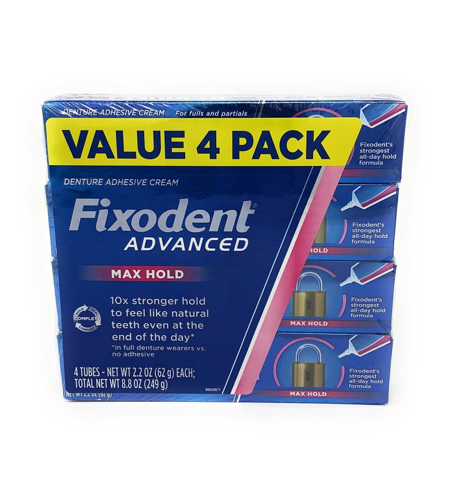 Fixodent Advanced Max Hold Denture Adhesive 2.2 oz - Pack of 4 | Long-lasting Denture Adhesive - Buy Online on GoSupps.com