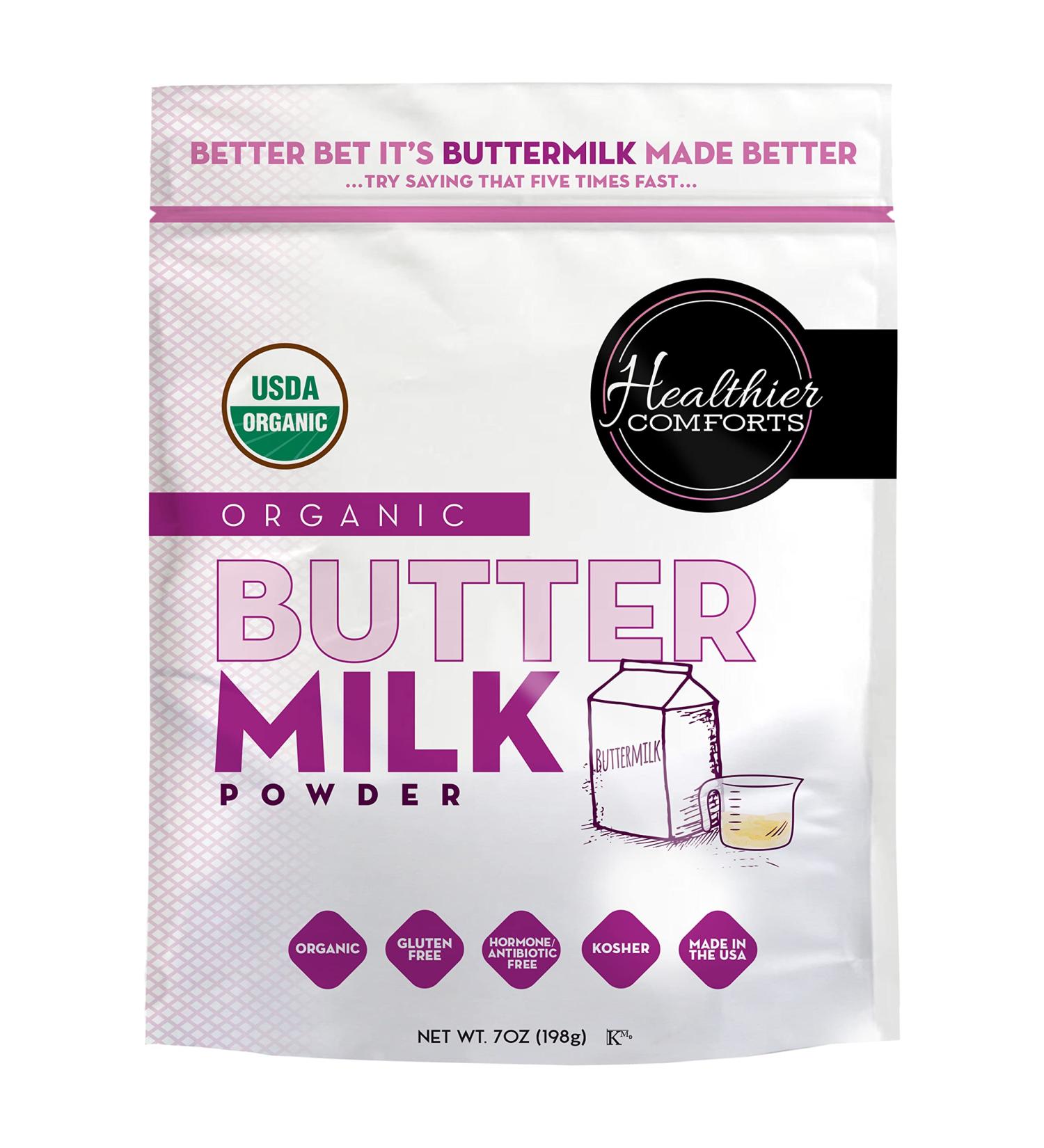 Healthier Comforts Organic Buttermilk Powder - USDA Certified, Kosher, Gluten-Free, Non-GMO - 7oz Dry Buttermilk for Baking, Biscuits & Gravy - Buy Online on GoSupps.com