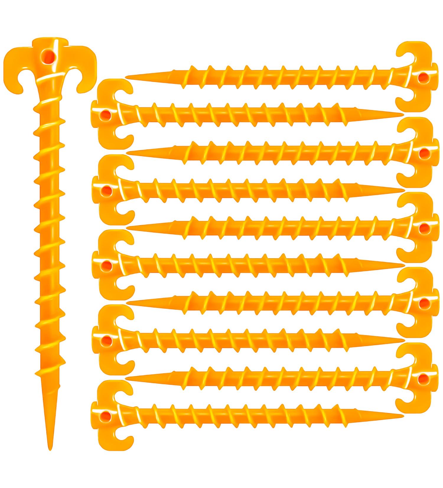 MotBach 10 Pack 7.9 Orange Canopy Stakes Tent Pegs - Heavy Duty Spiral Ground Anchors for Camping, Tarps, Hiking - Screw Shape, Sandbeach & Rain Resistant - Buy Online on GoSupps.com
