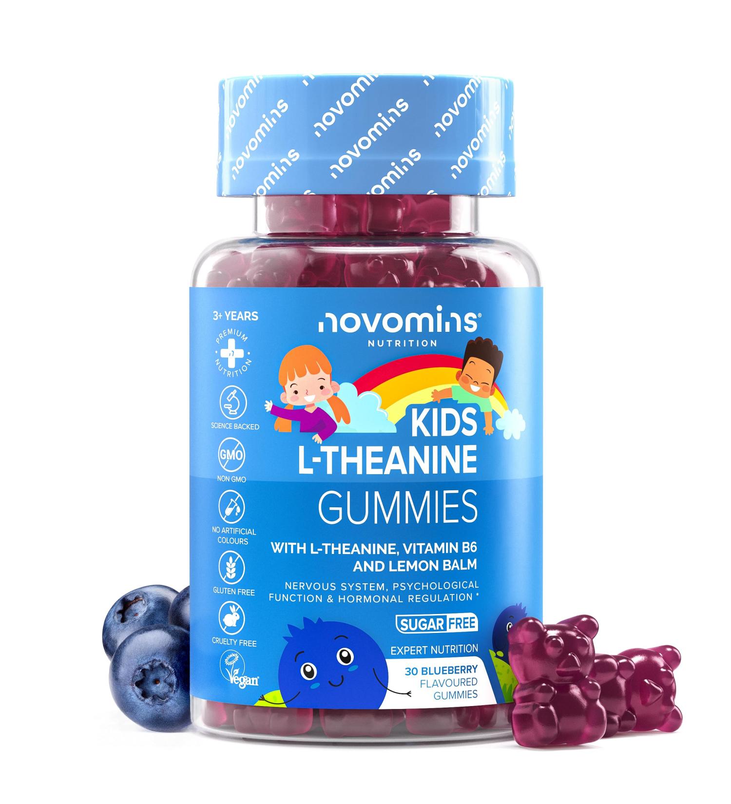 Children LTheanine Gummies Supplements for Focus and Concentration 50 mg LTheanine with Lemon Balm & Vitamin B6 Vegan NonGMO & Gluten Free Novomins - Buy Online on GoSupps.com