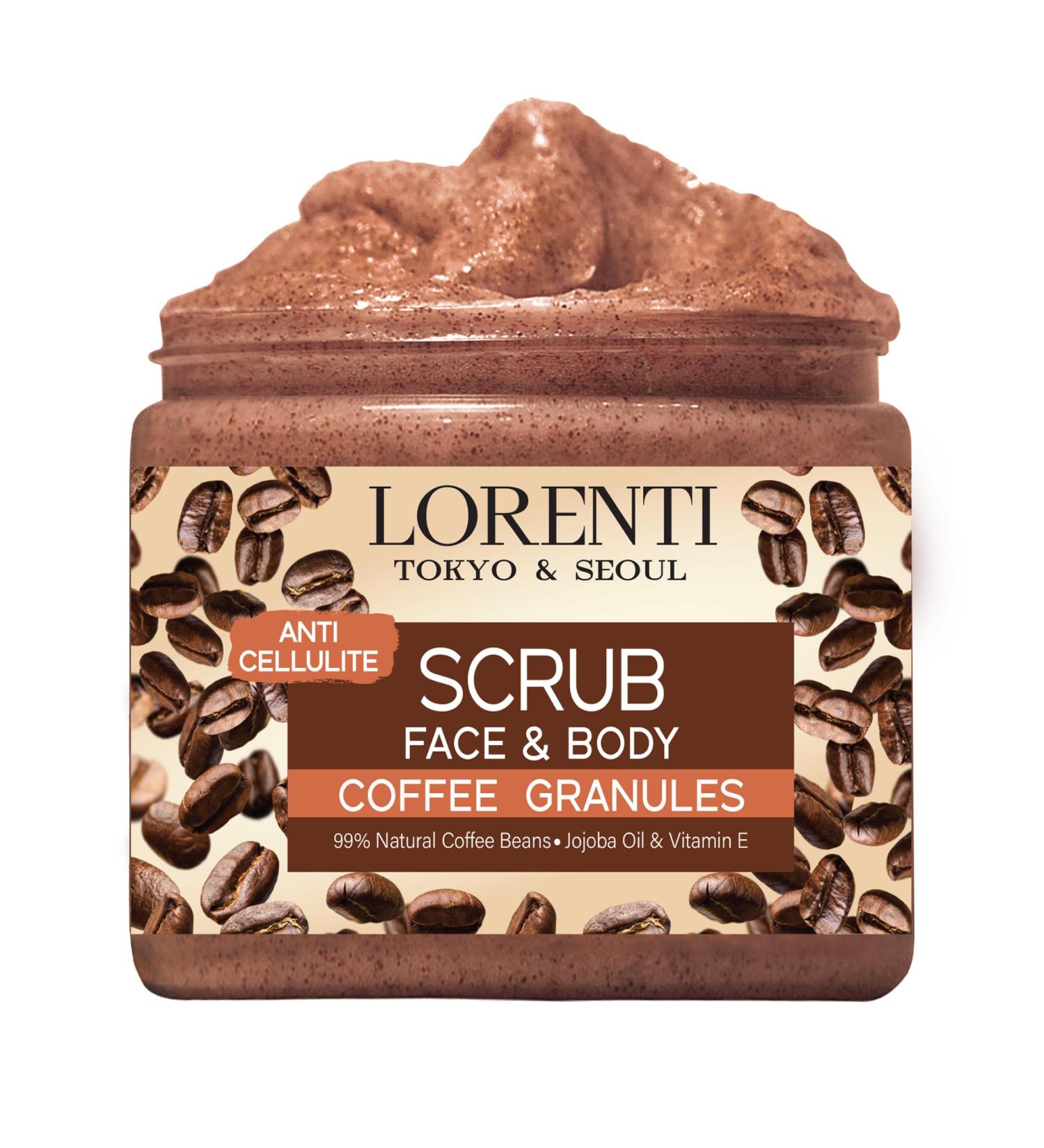 Granulated Natural Coffee Scrub for Face & Body - Anti-Aging Anti-Cellulite Exfoliant with Jojoba Oil & Vitamin E - Buy Online on GoSupps.com