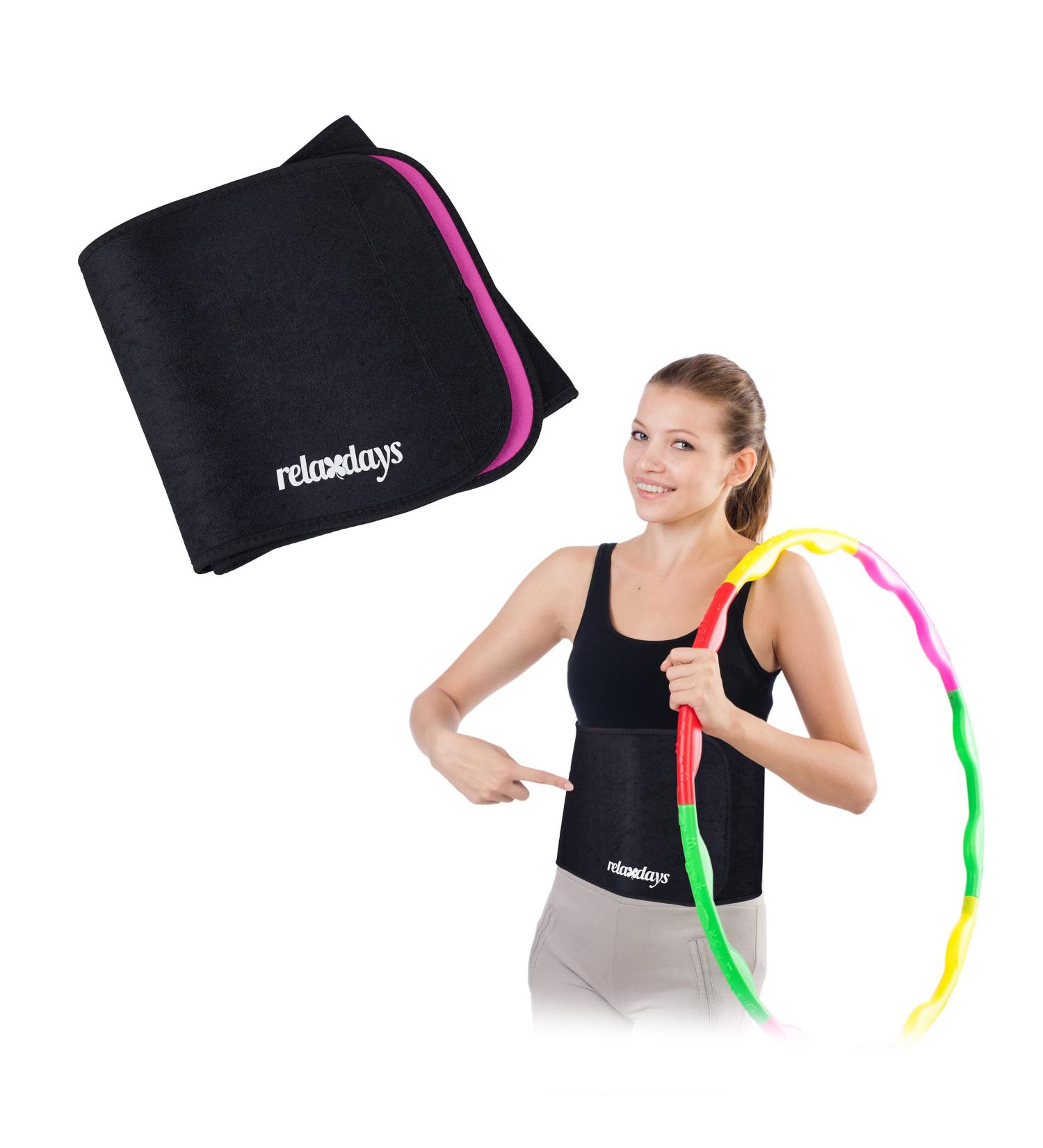 Relaxdays Women's Neoprene Abdominal Girdle Belt Hula Hoop - 90cm Fitness Belt with Velcro Black/Pink - Enhance Your Workout - Buy Online on GoSupps.com
