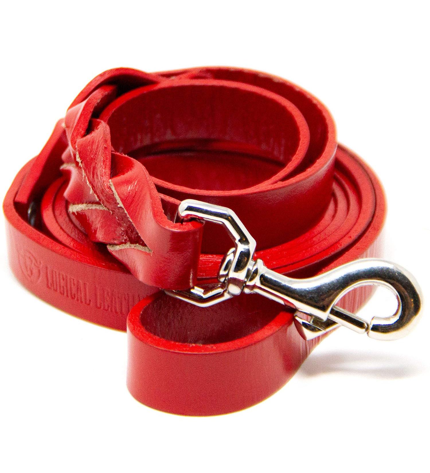 Logical Leather 6FT Braided Dog Leash - Heavy Duty Full Grain Leather Lead in Red - Buy Online on GoSupps.com
