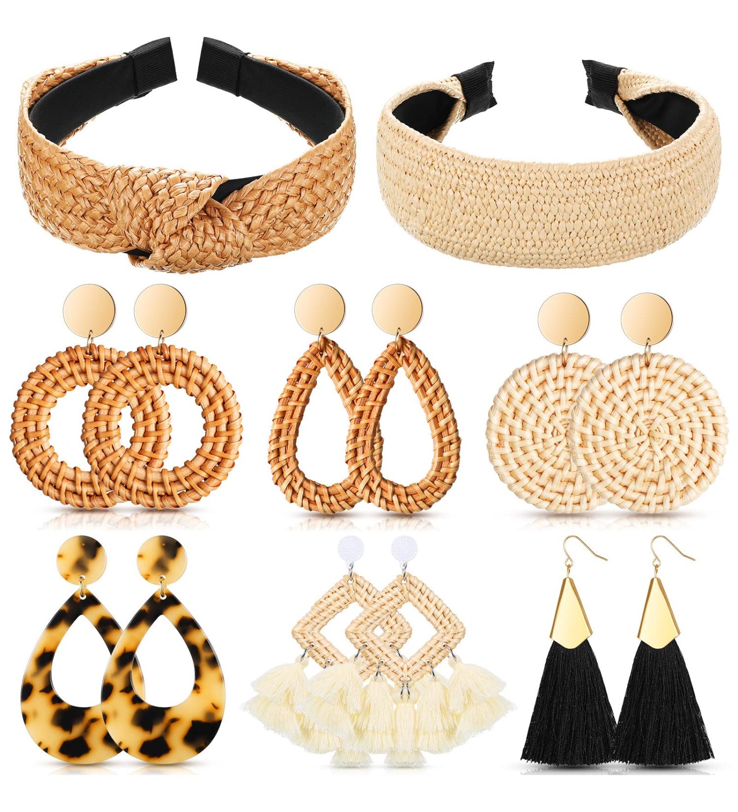 8-Piece Stylish Rattan Headband Earrings Set for Women - Buy Online on GoSupps.com